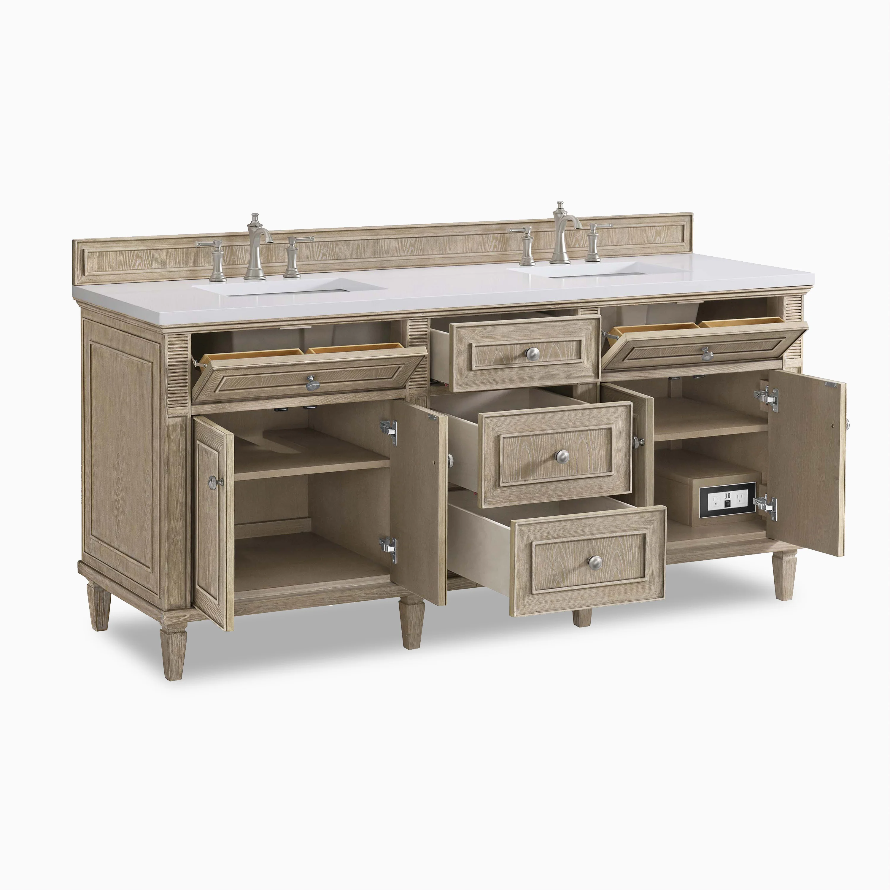 Elodie 72" Double Vanity in Whitewashed Oak with 3 cm White Zeus Quartz Top - Image 4