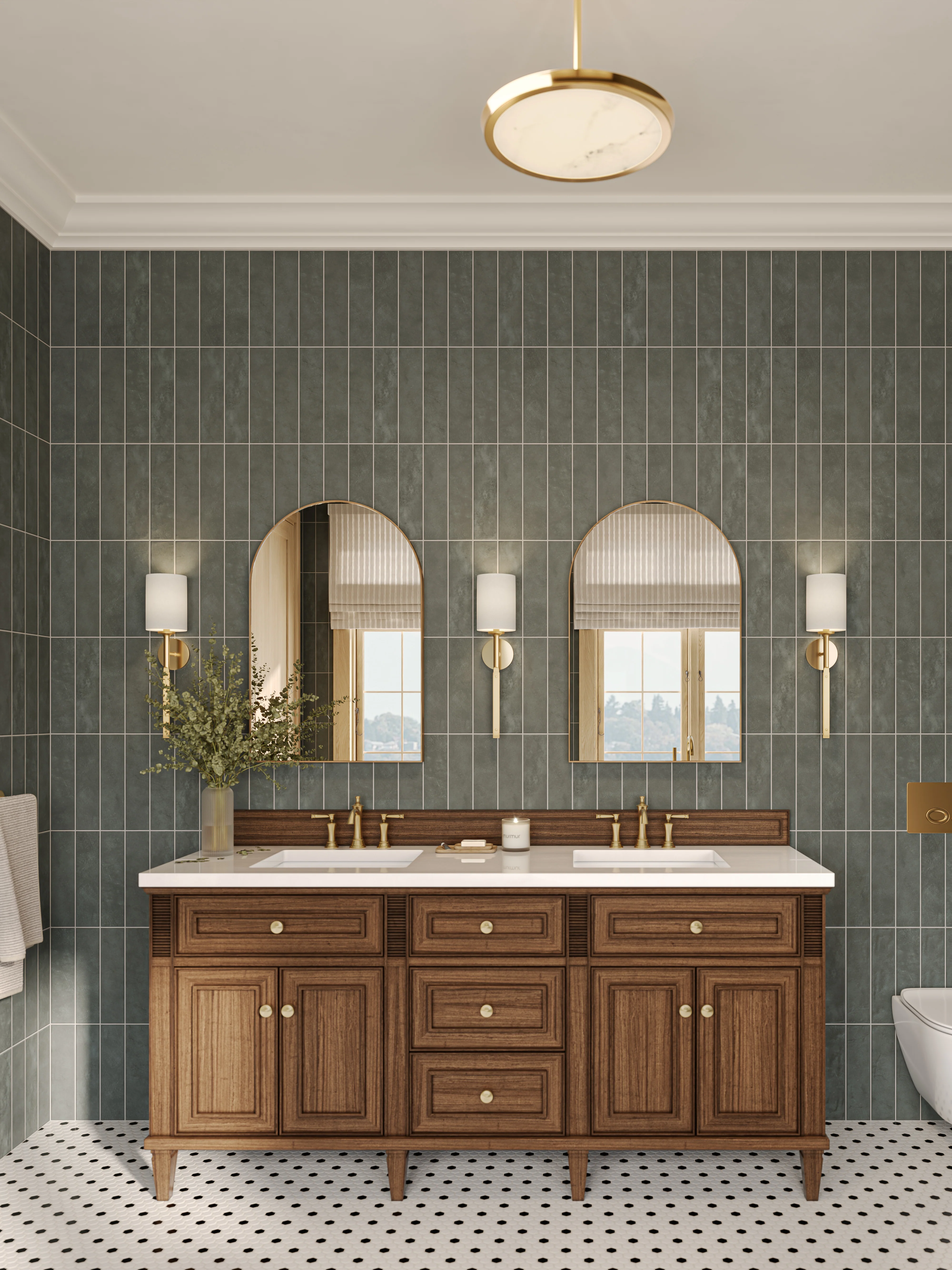 Elodie 72" Double Vanity in Mid-Century Walnut with 3 cm White Zeus Quartz Top - Image 2