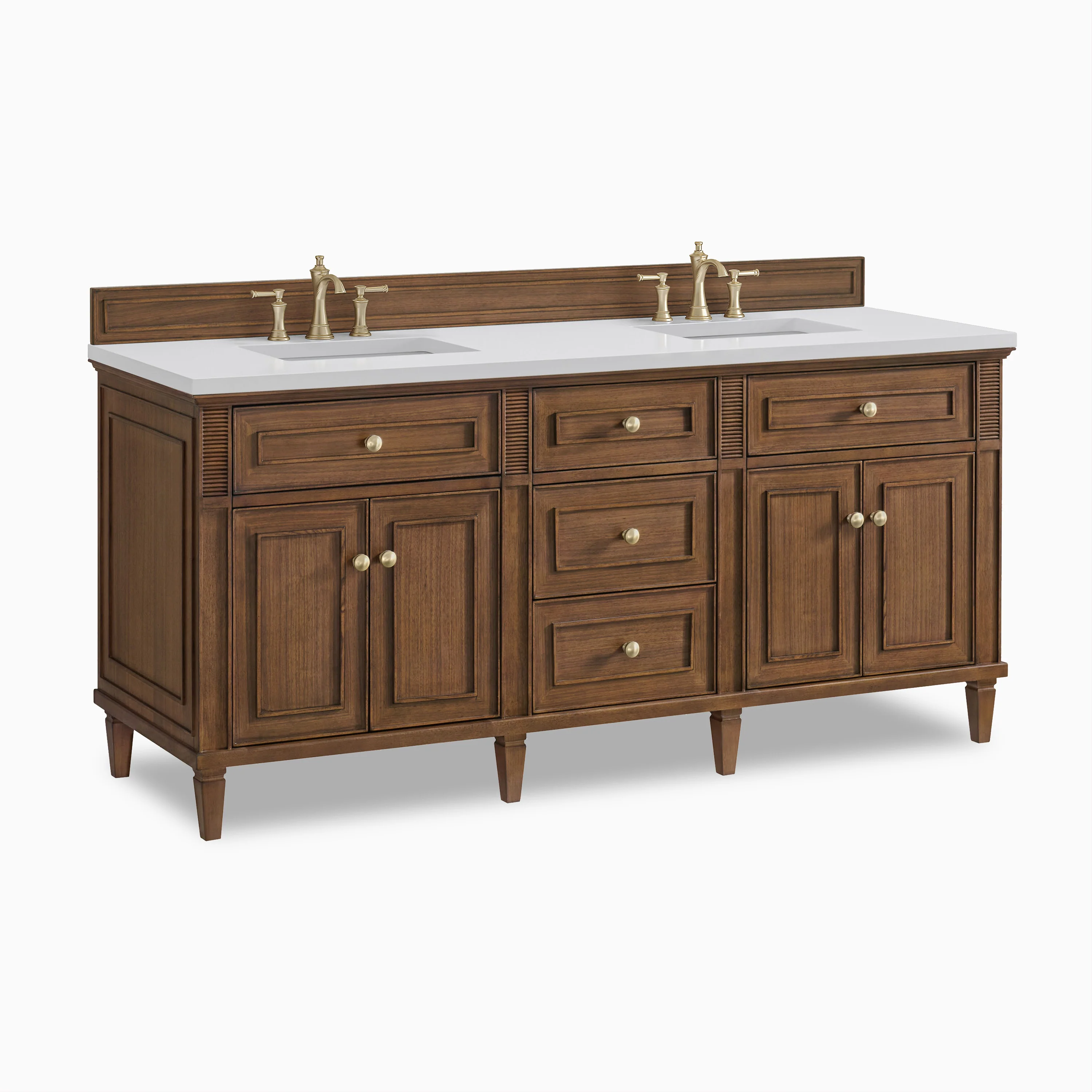 Elodie 72" Double Vanity in Mid-Century Walnut with 3 cm White Zeus Quartz Top - Image 3