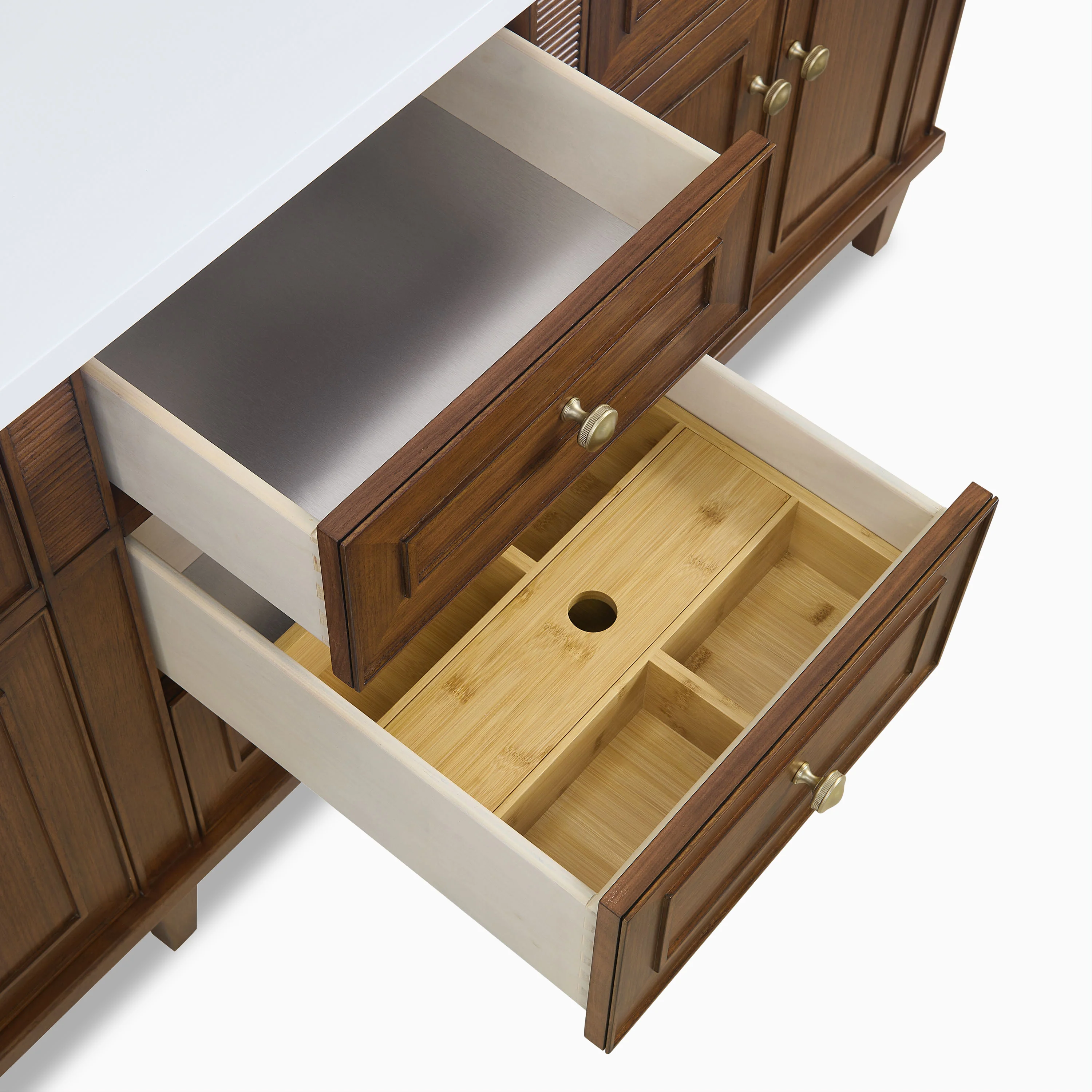 Elodie 72" Double Vanity in Mid-Century Walnut with 3 cm White Zeus Quartz Top - Image 8