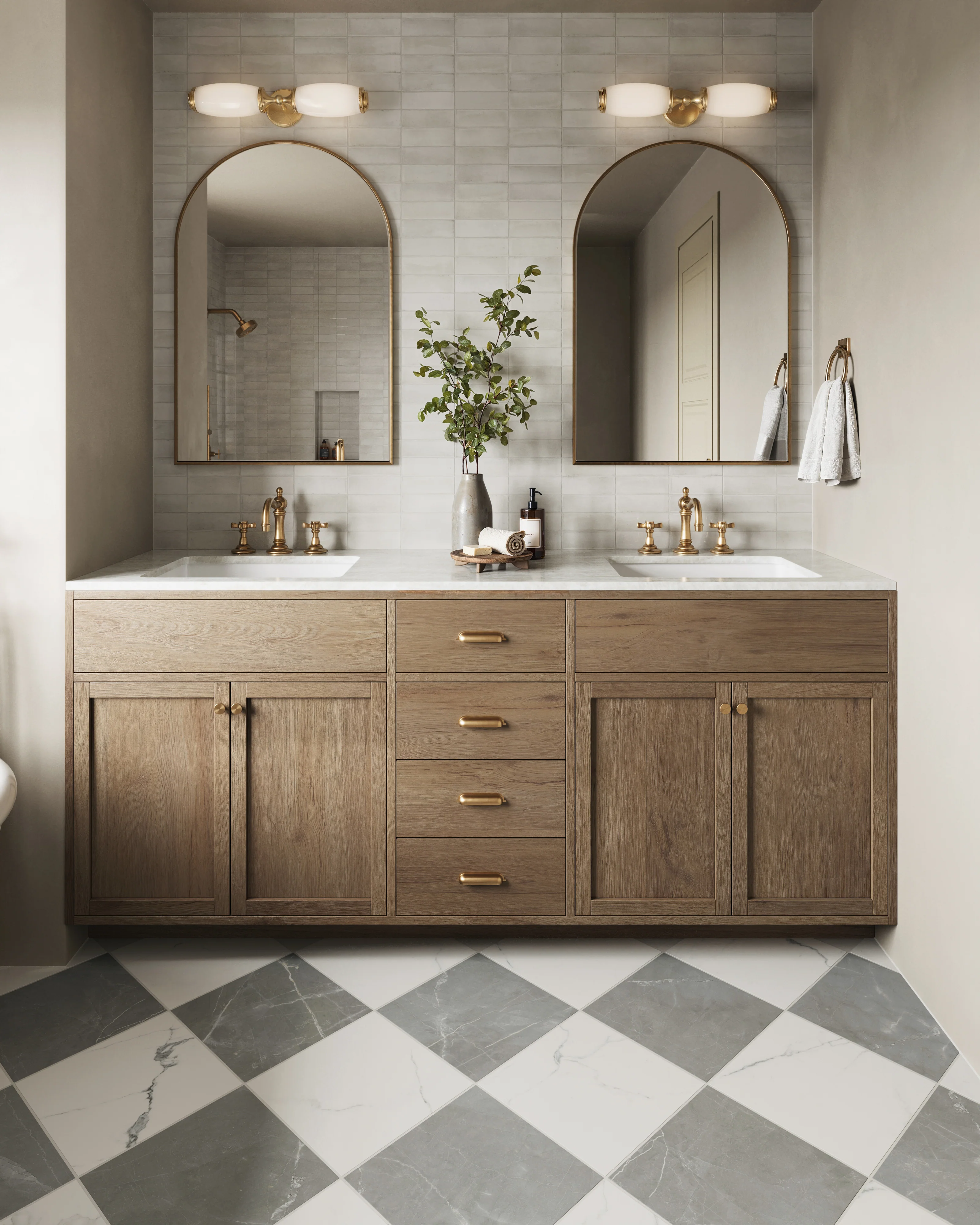 Leona 12x12 Checkerboard Matte Porcelain Tile in Calacatta and Amani Grey - Image 13