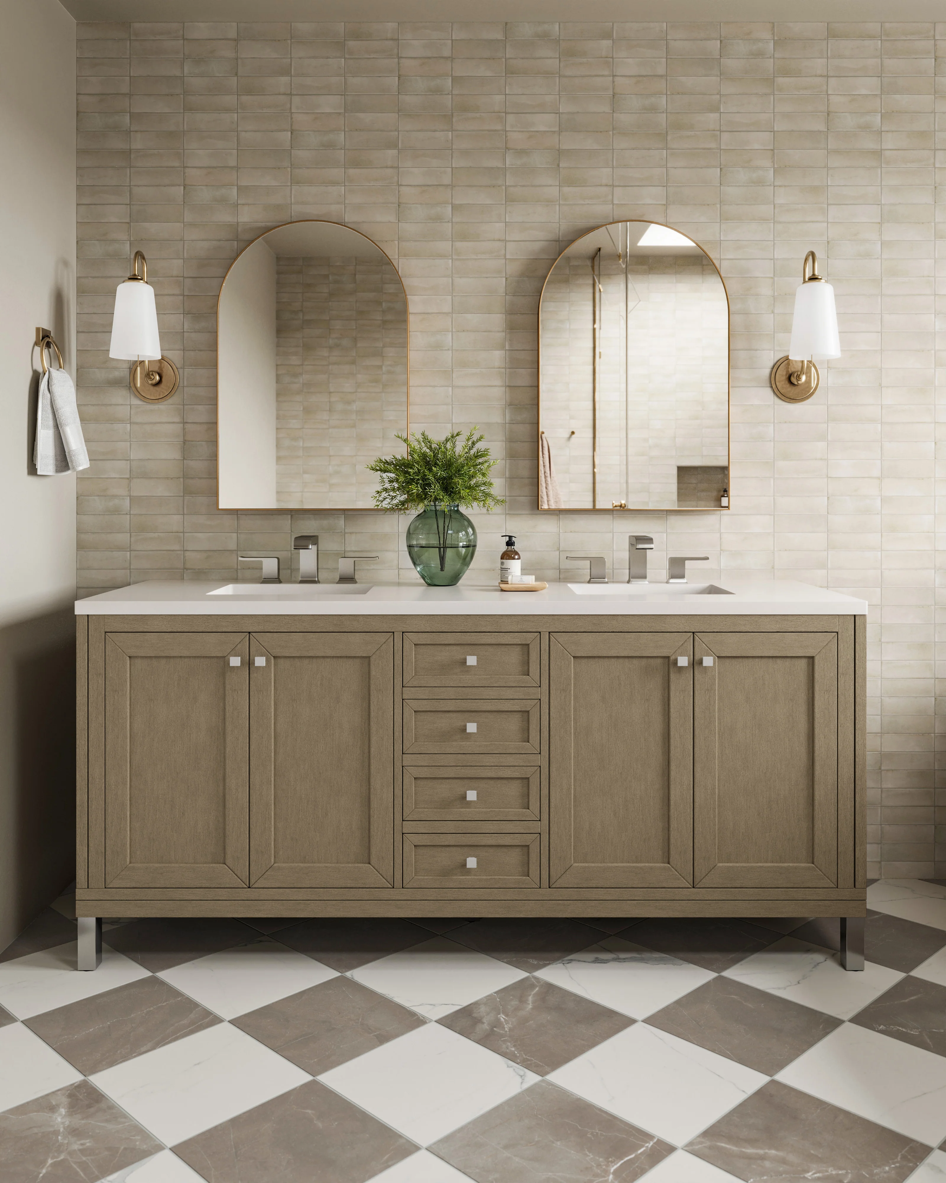 Leona 12x12 Checkerboard Matte Porcelain Tile in Calacatta and Amani Bronze - Image 12
