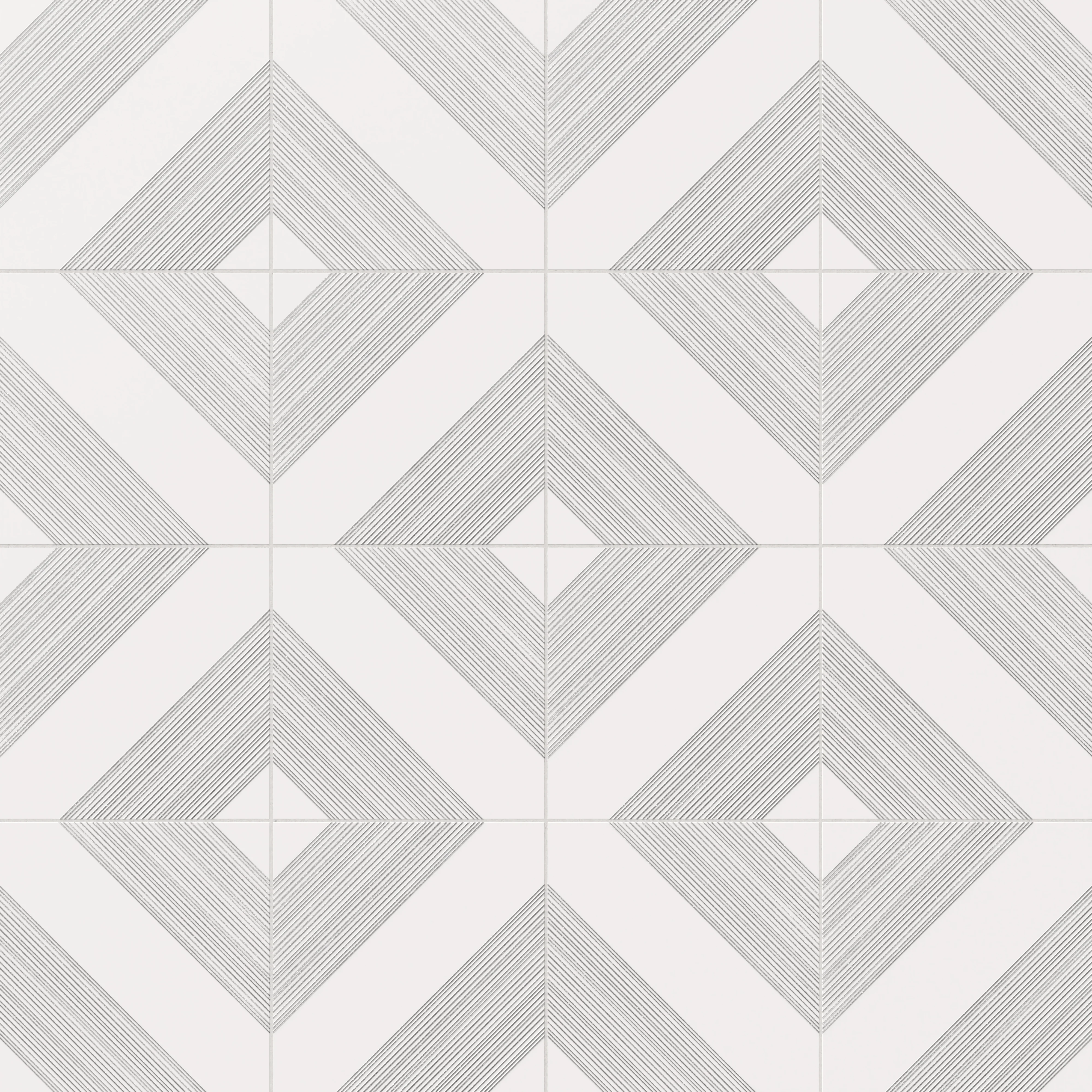 Estelle 12x12 Satin Ceramic Tile in Deco 1 White Silver