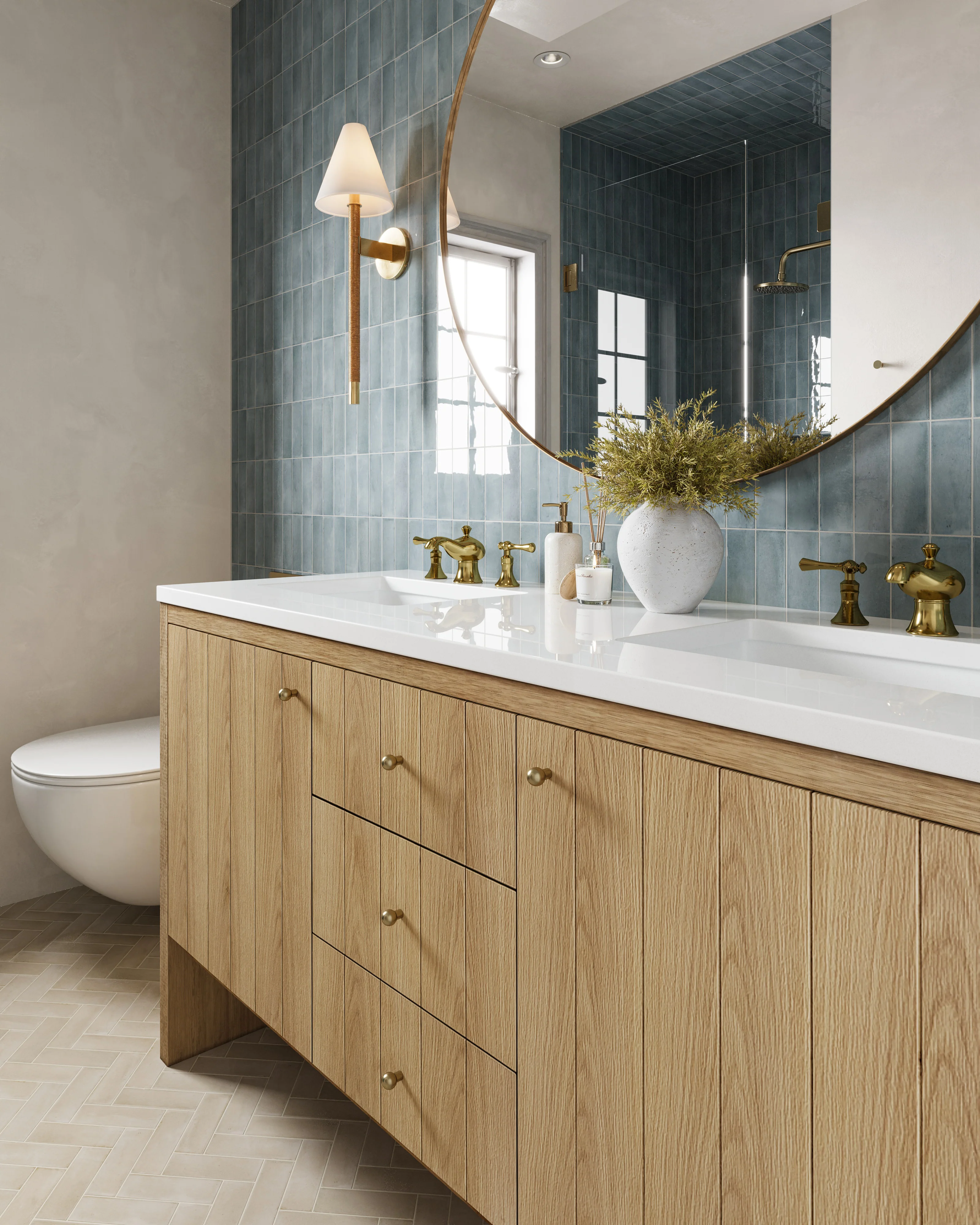 Gabriella 60" Double Vanity in Light Natural Oak with 3 cm White Zeus Quartz Top - Image 11