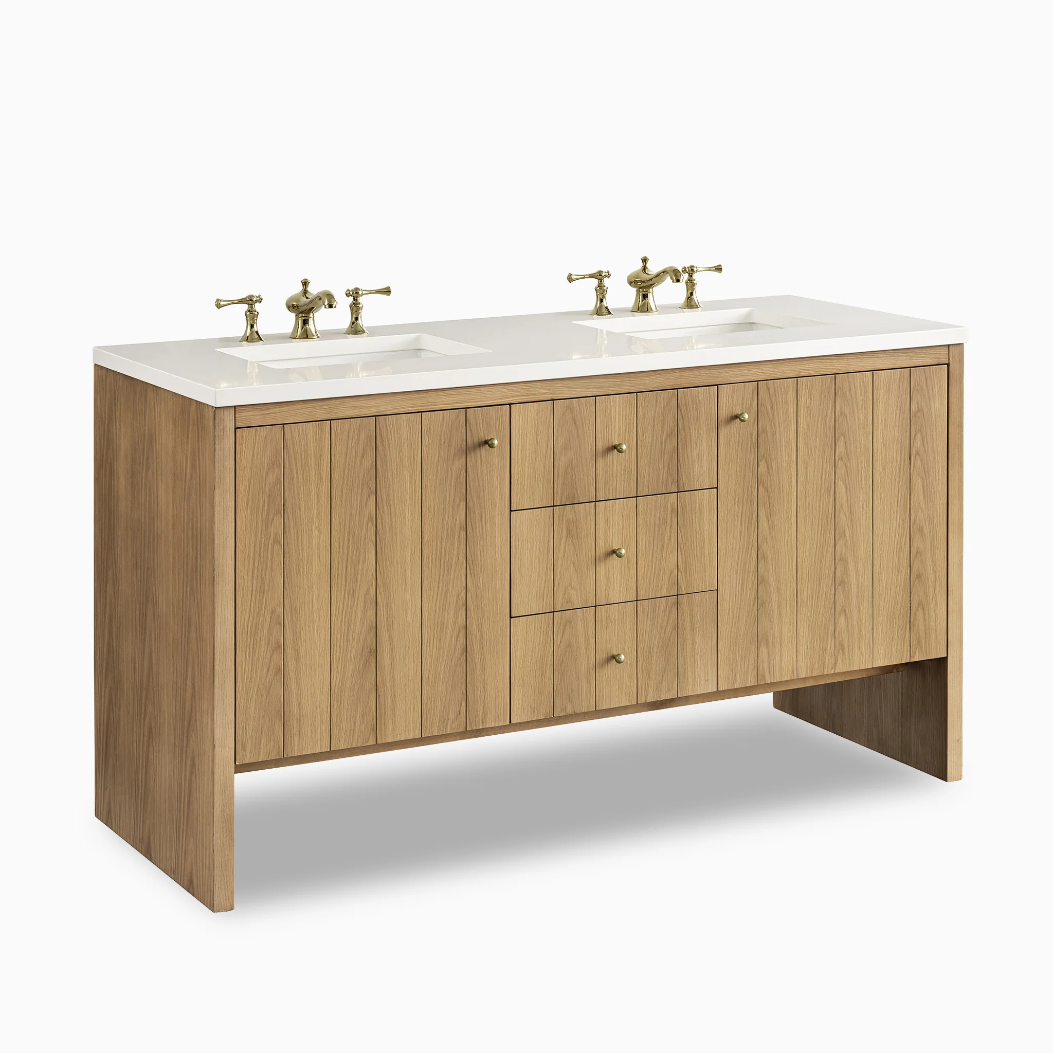 Gabriella 60" Double Vanity in Light Natural Oak with 3 cm White Zeus Quartz Top - Image 3