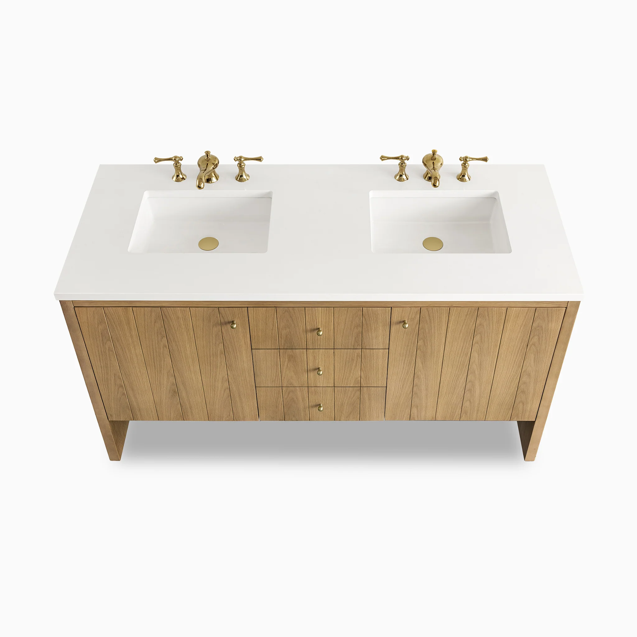 Gabriella 60" Double Vanity in Light Natural Oak with 3 cm White Zeus Quartz Top - Image 7