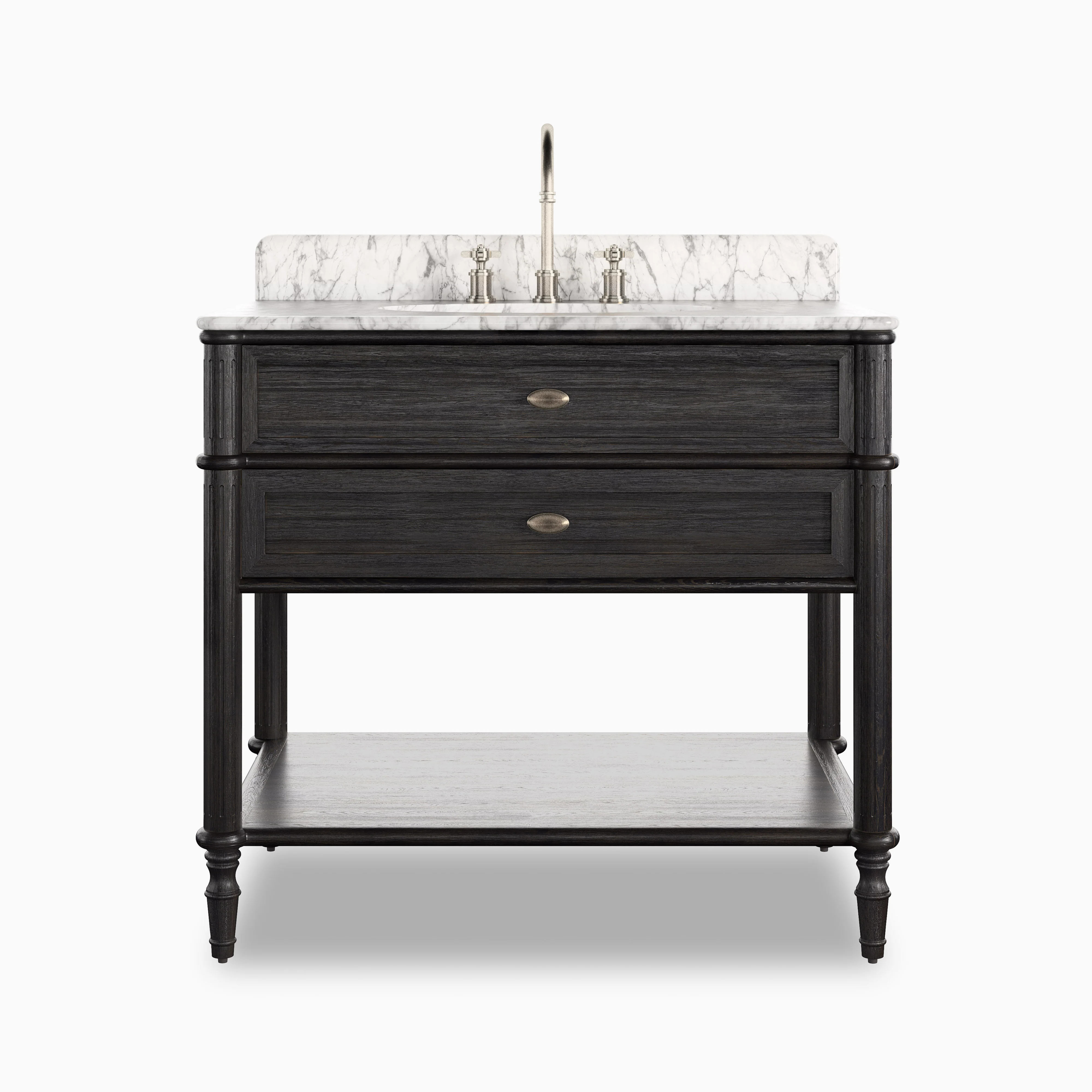 Gemma 36" Single Vanity in Satin Black Veneer with Carrara Marble Top