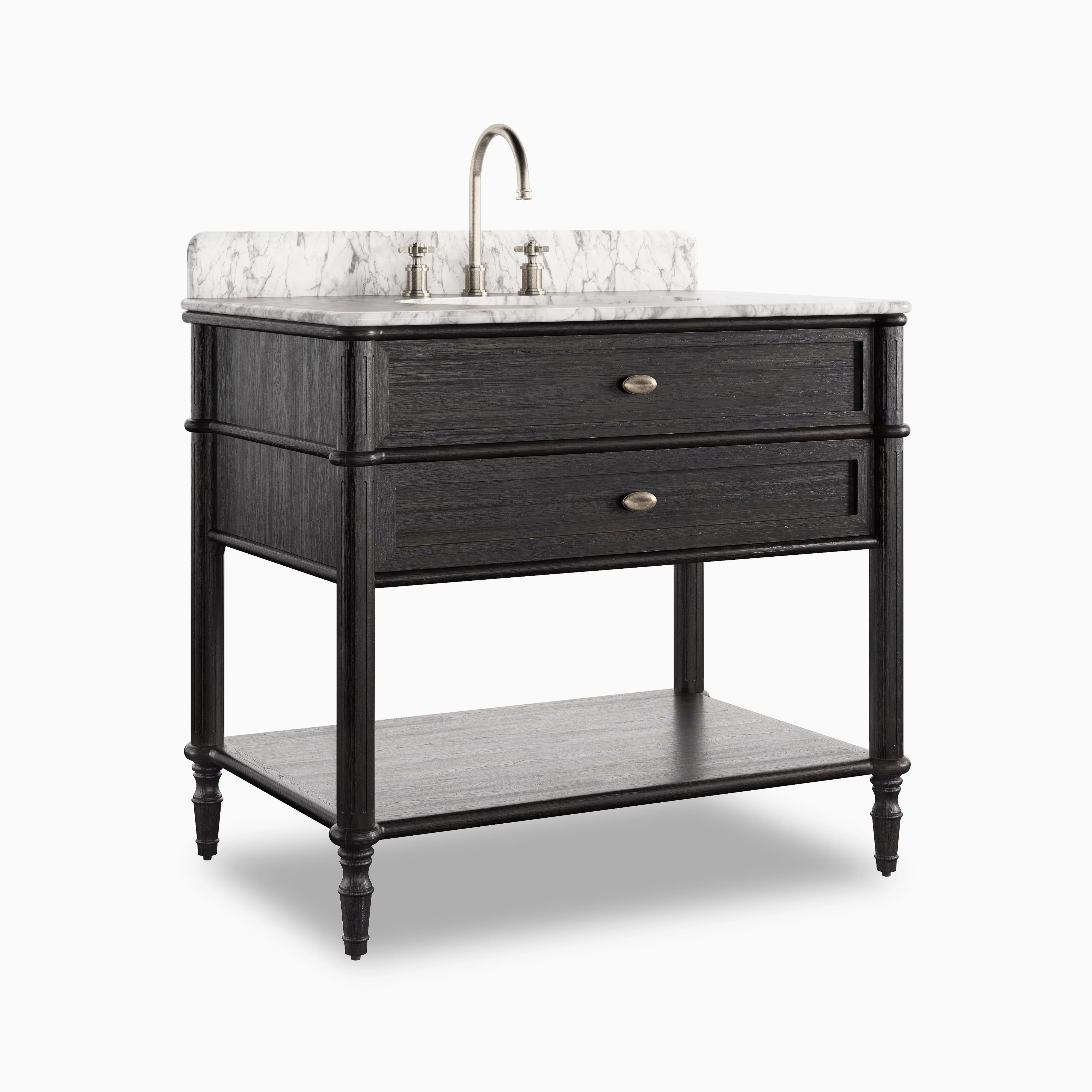 Gemma 36" Single Vanity in Satin Black Veneer with Carrara Marble Top - Image 2