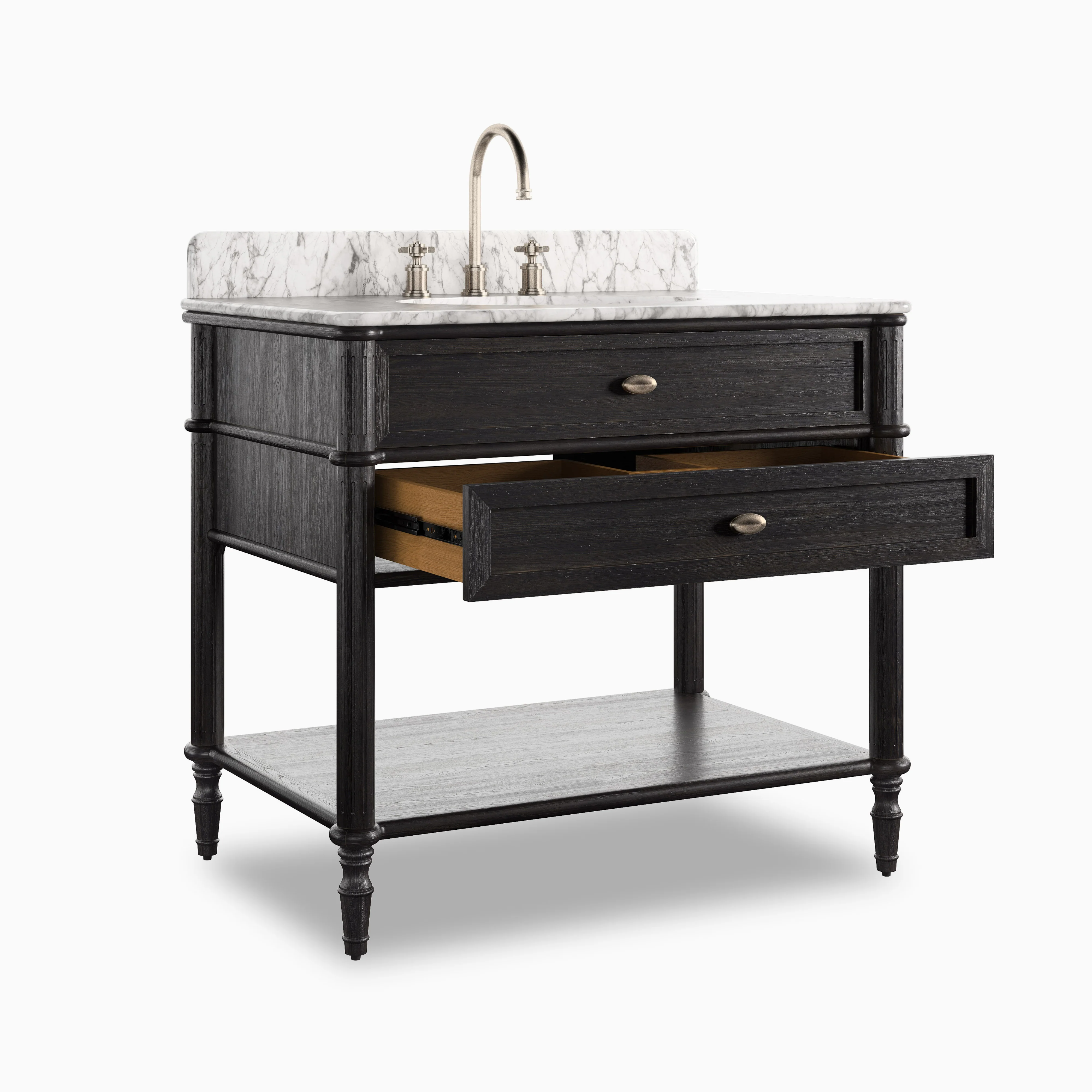 Gemma 36" Single Vanity in Satin Black Veneer with Carrara Marble Top - Image 3