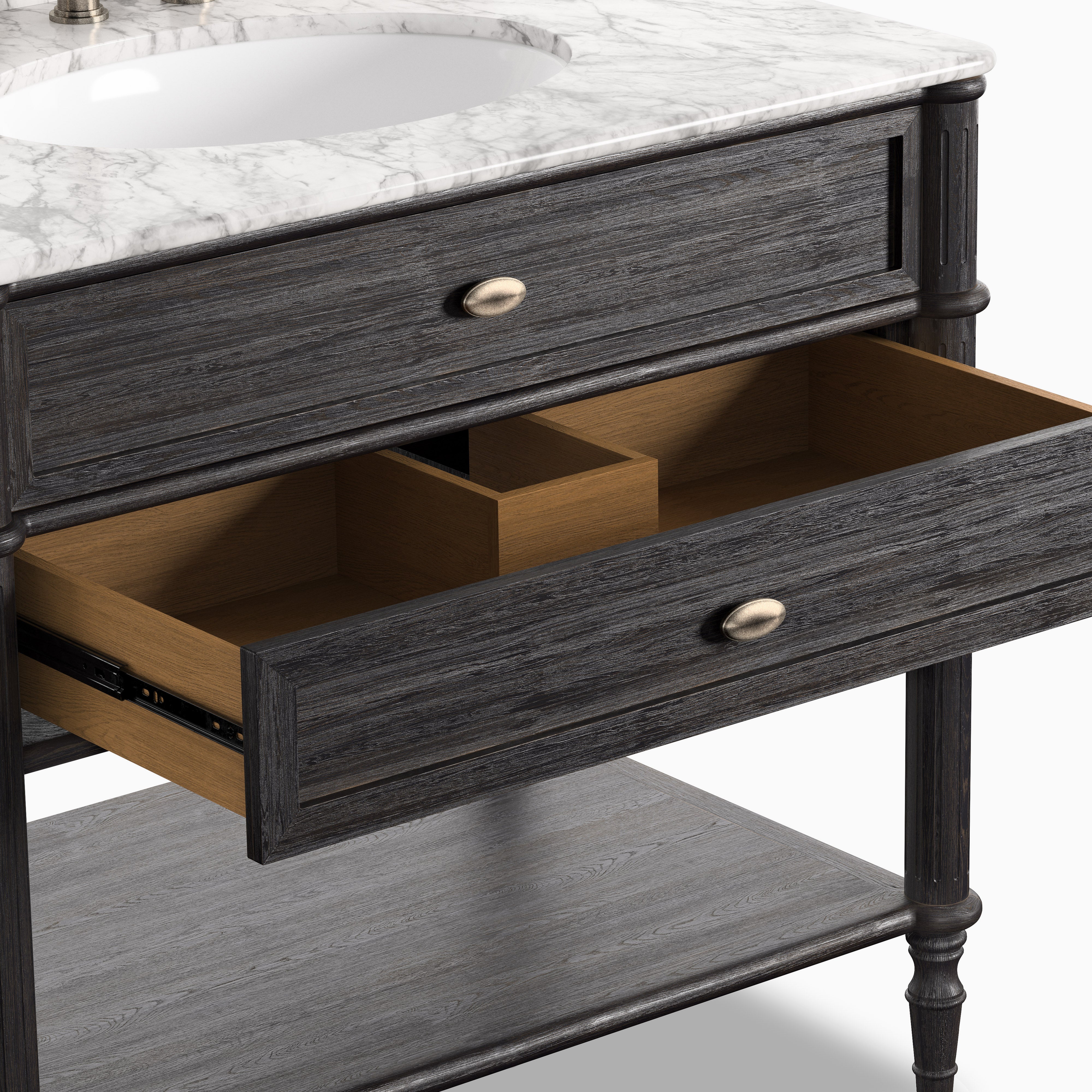 Gemma 36" Single Vanity in Satin Black Veneer with Carrara Marble Top - Image 8