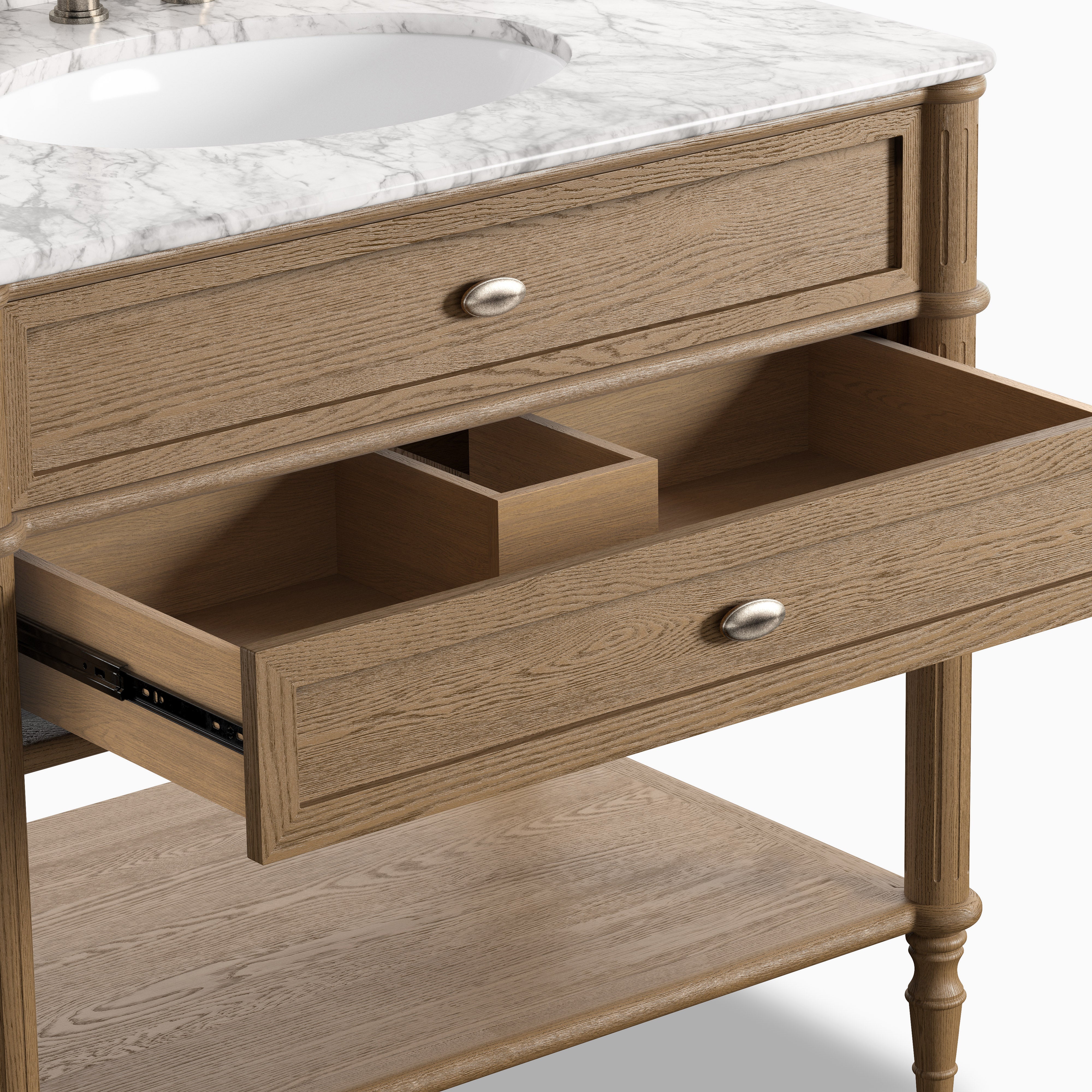 Gemma 36" Single Vanity in Washed Blonde Oak Veneer with Carrara Marble Top - Image 10