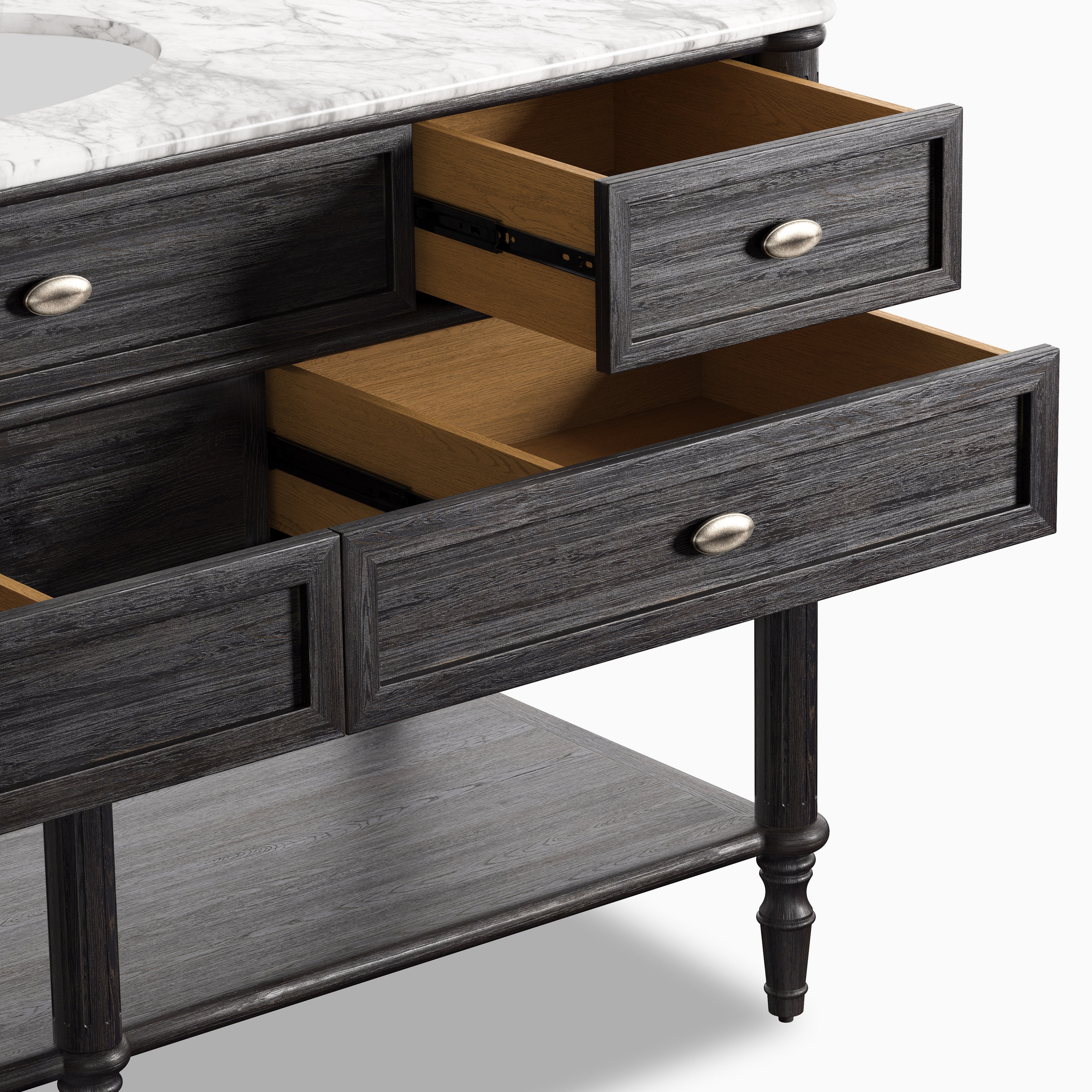 Gemma 55" Single Vanity in Satin Black Veneer with Carrara Marble Top - Image 9