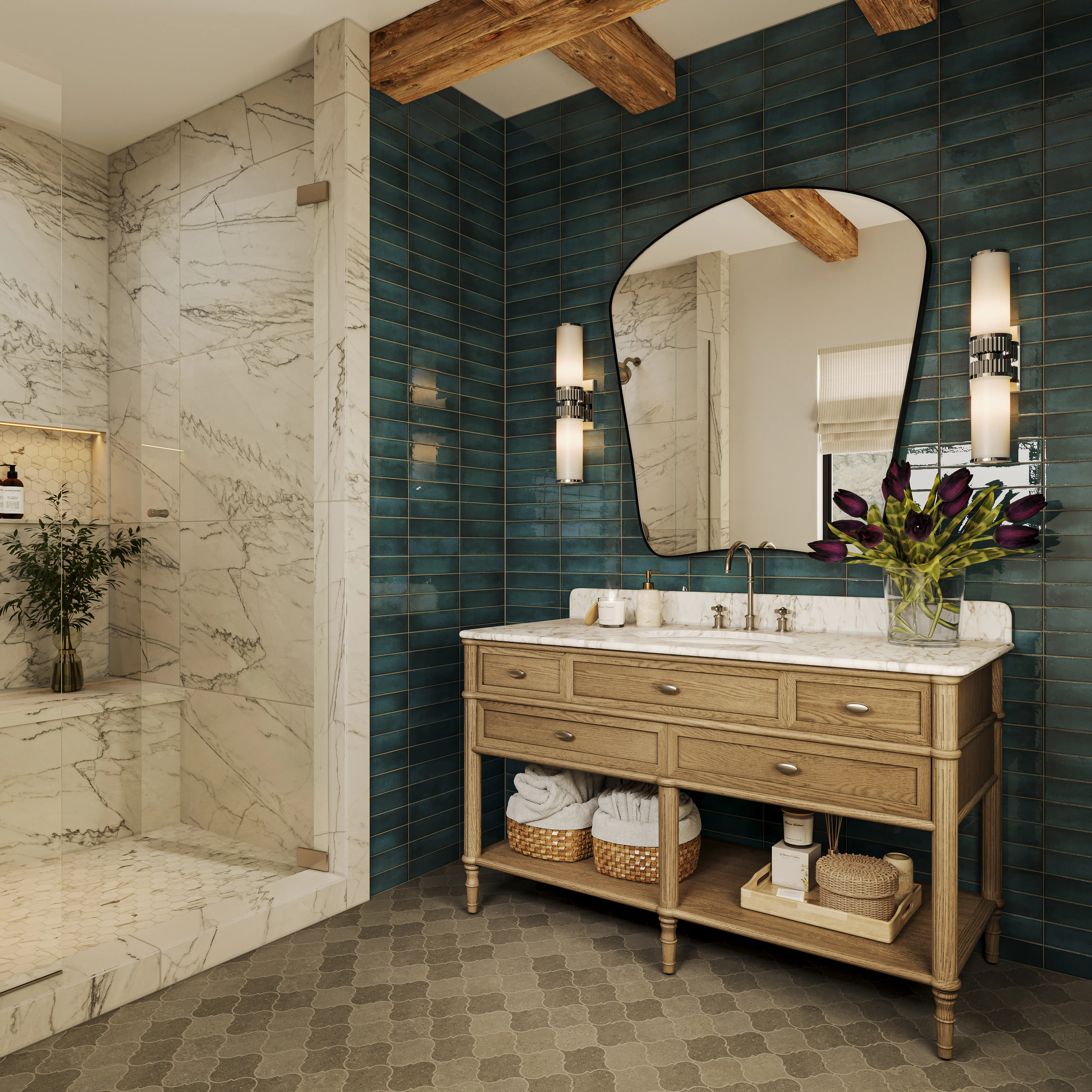 Gemma 55" Single Vanity in Washed Blonde Oak Veneer with Carrara Marble Top - Image 15