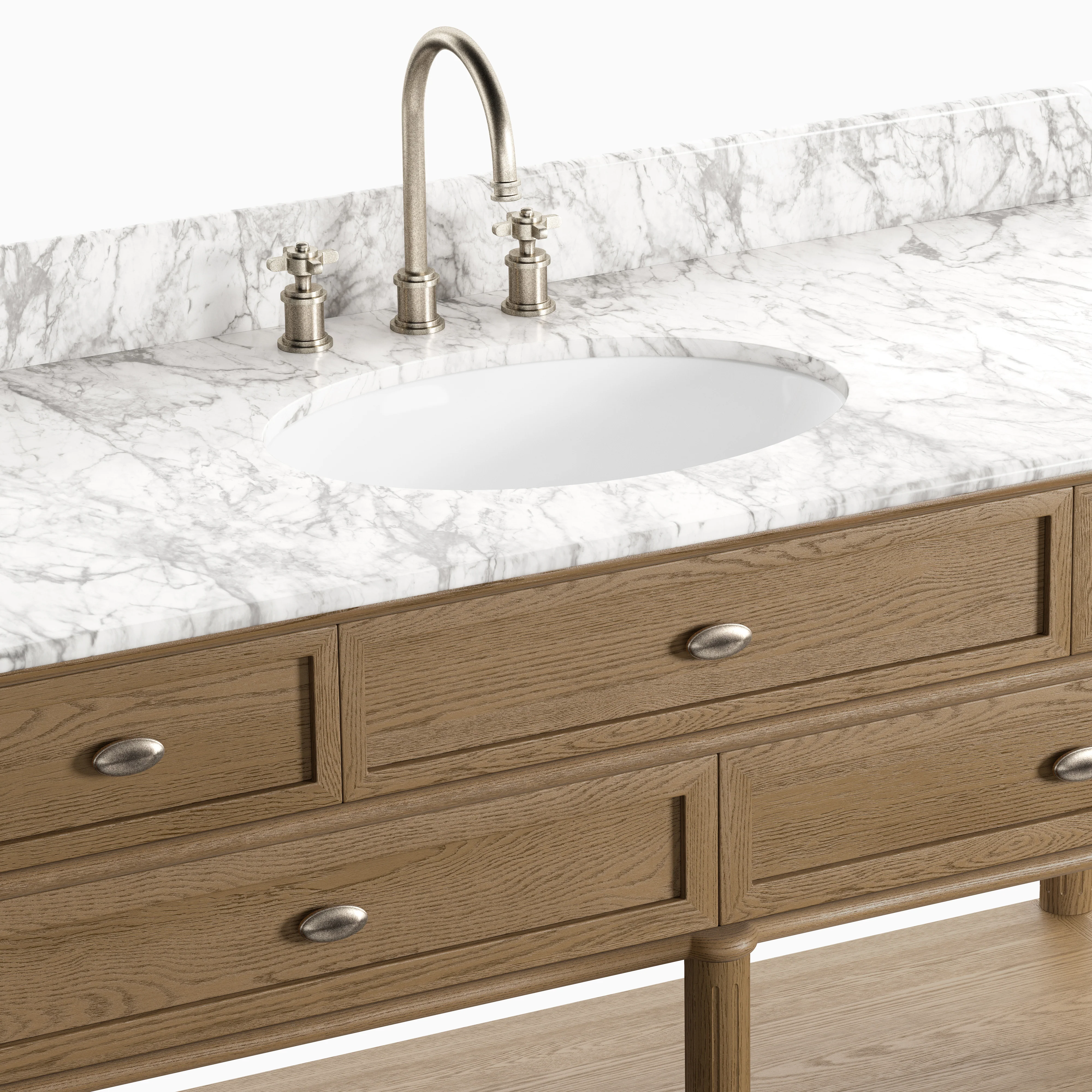 Gemma 55" Single Vanity in Washed Blonde Oak Veneer with Carrara Marble Top - Image 8