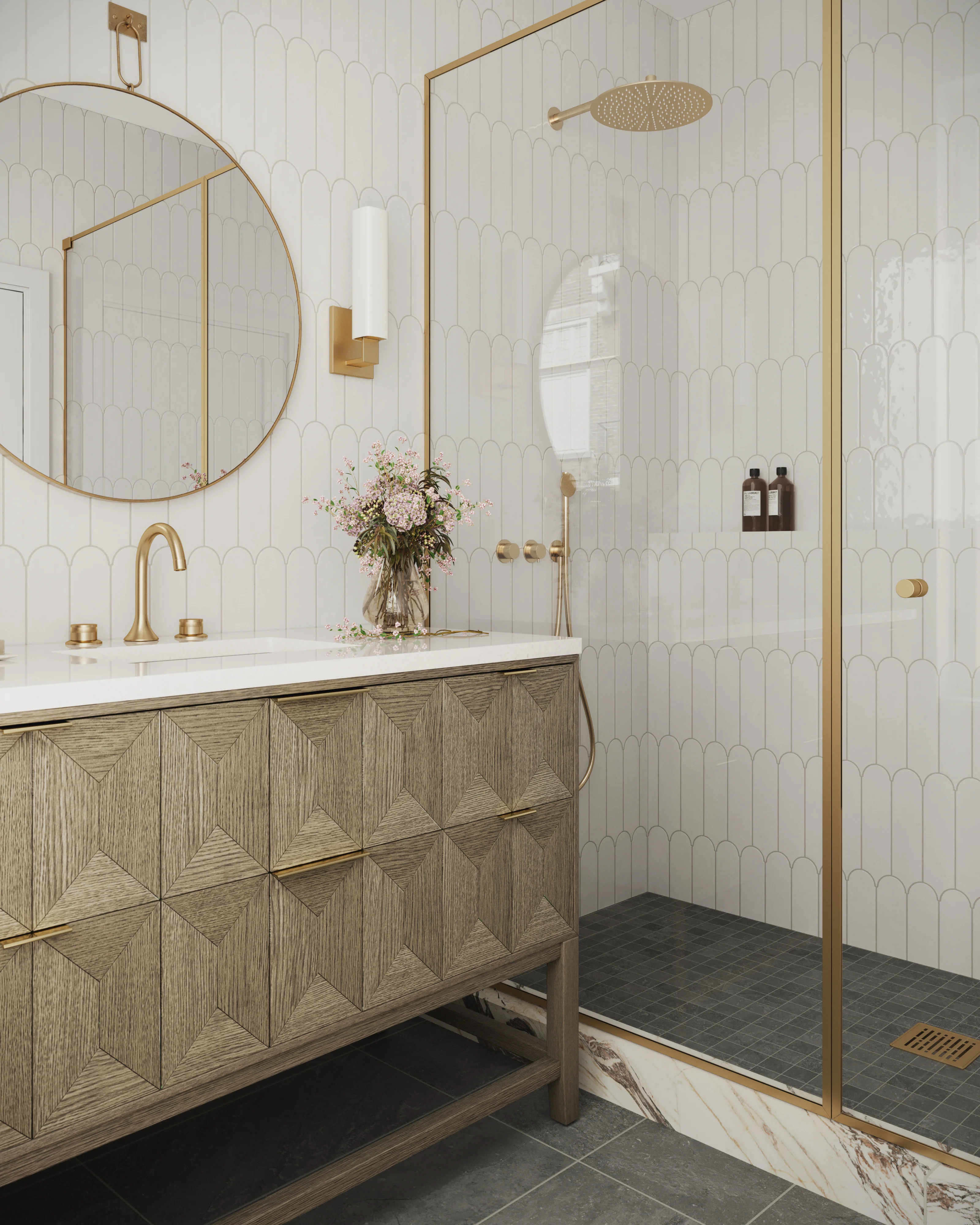 Gwen 48" Single Vanity in Pebble Oak with 3 cm White Zeus Quartz Top - Image 9