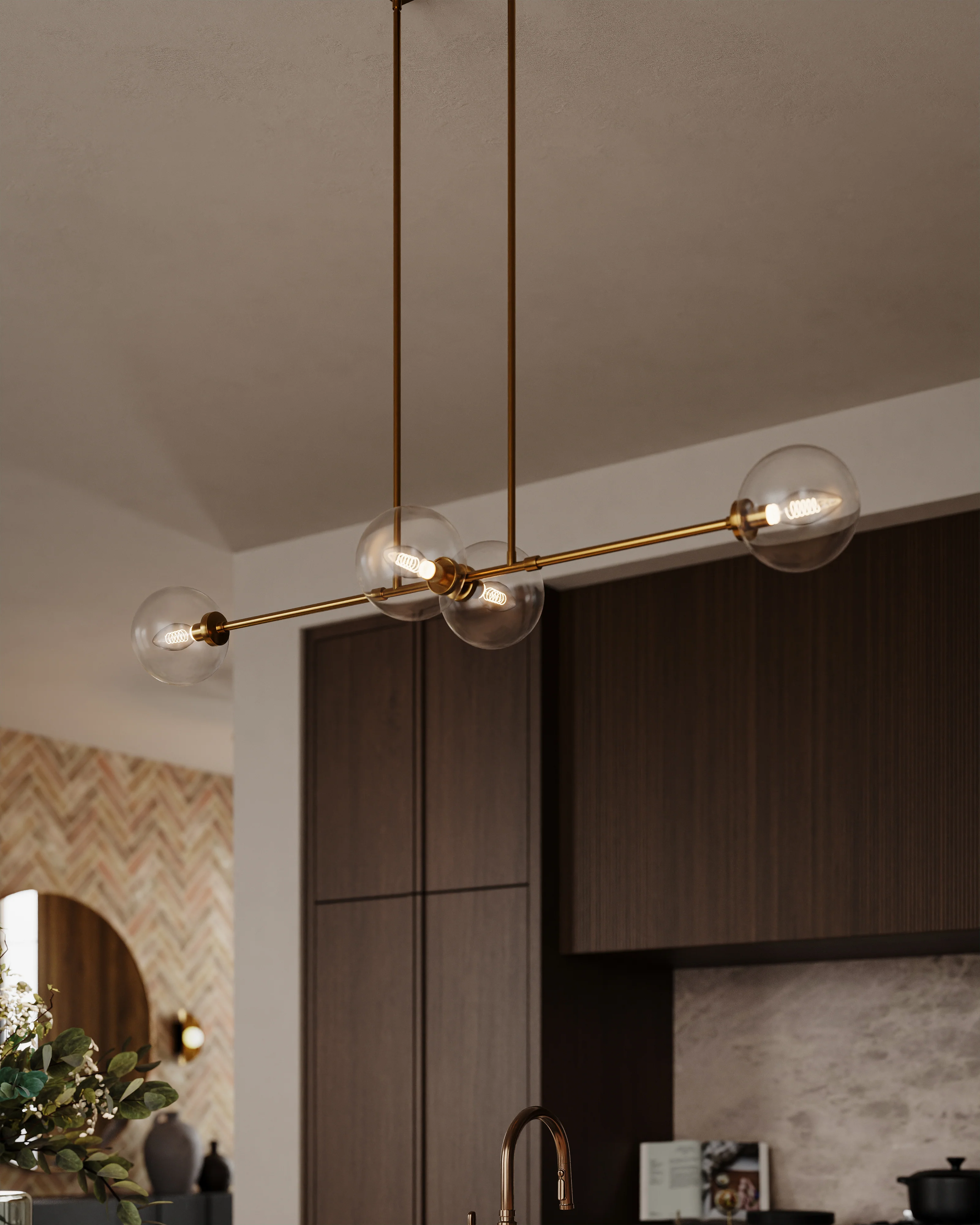 Hailey 48" 4 Lights Linear Pendant in Aged Gold/Clear Glass - Image 2