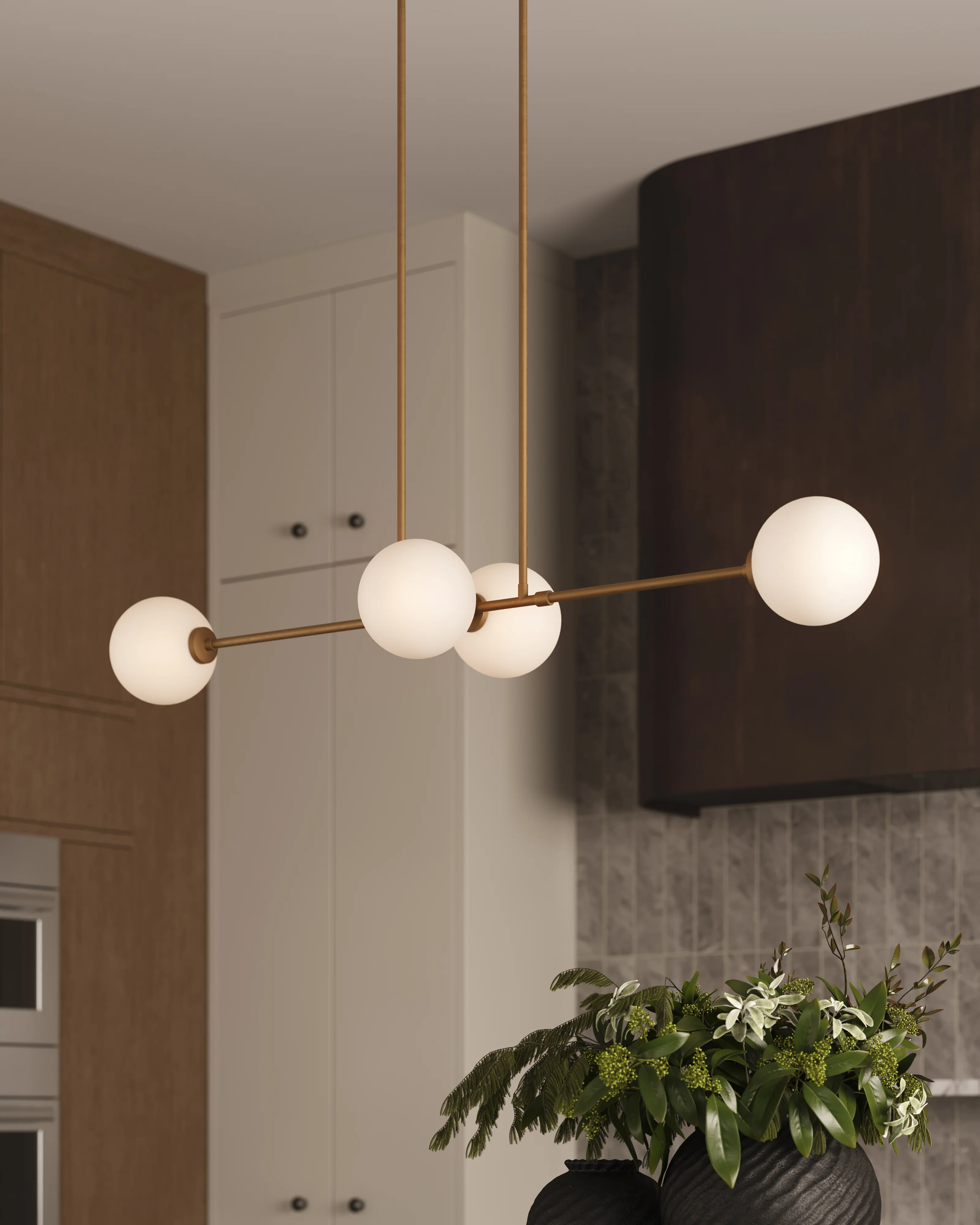 Hailey 48" 4 Lights Linear Pendant in Aged Gold/Opal Matte Glass - Image 2