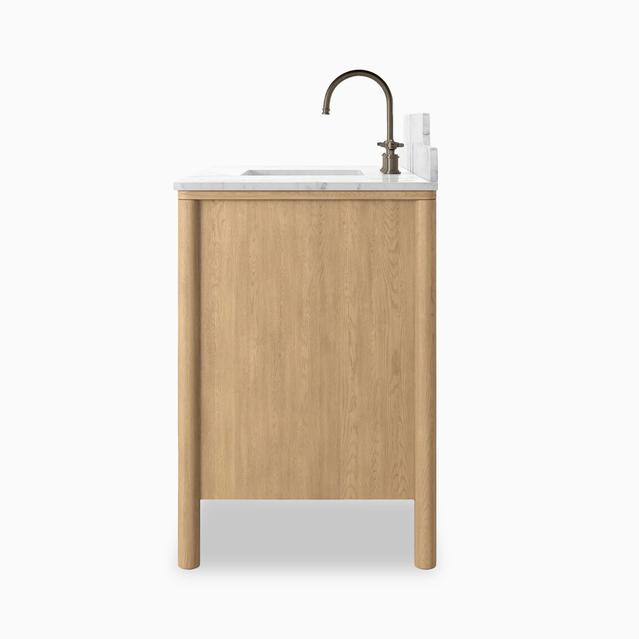 Heidi 48.5" Single Vanity in Satin Light Wash Oak Veneer with Carrara Marble Top - Image 3