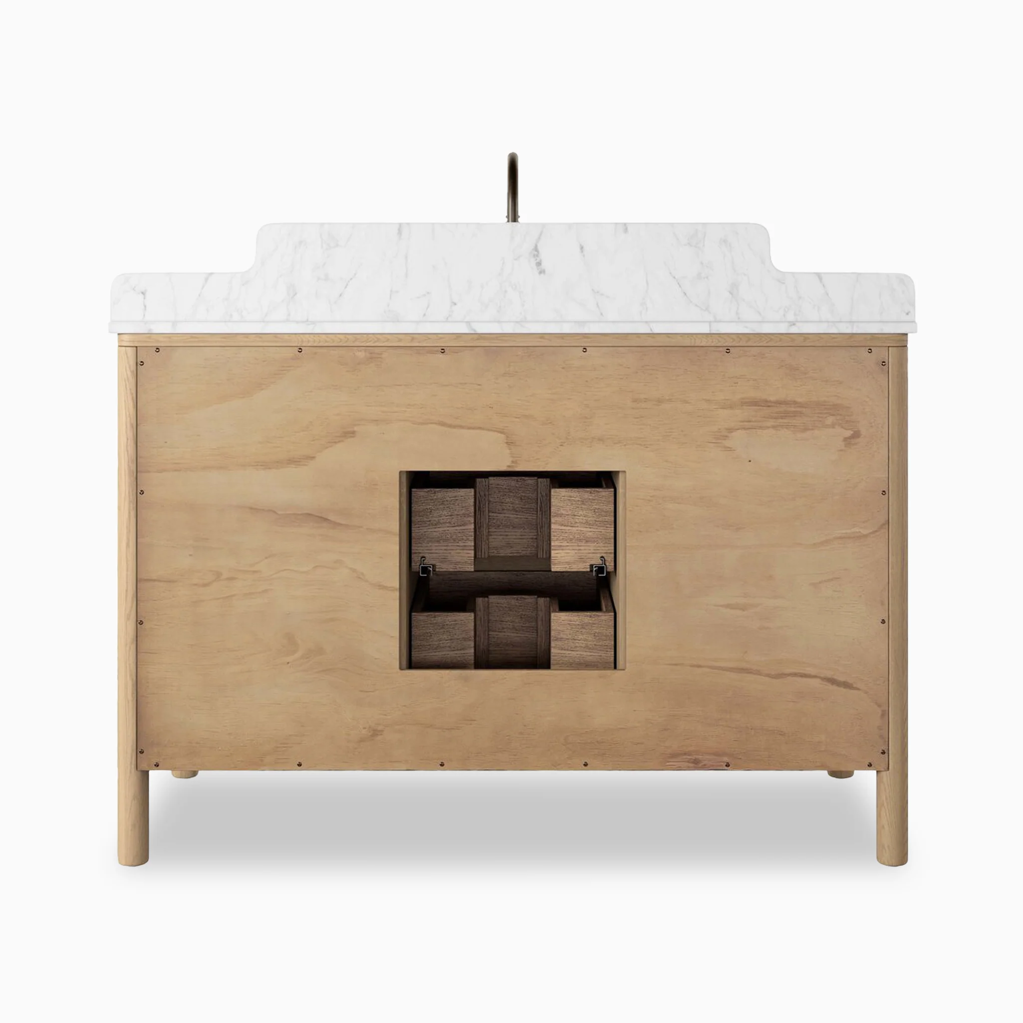 Heidi 48.5" Single Vanity in Satin Light Wash Oak Veneer with Carrara Marble Top - Image 4