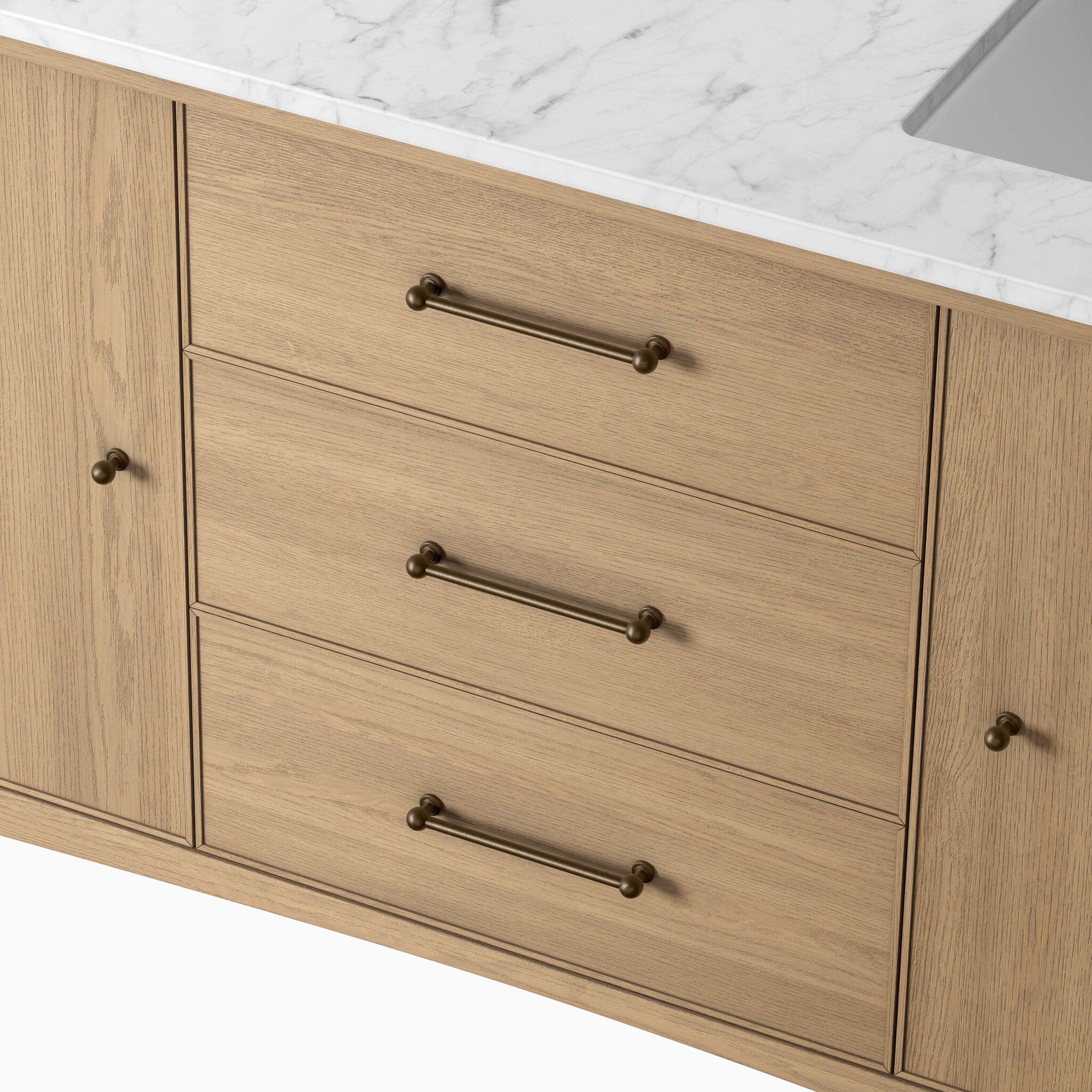 Heidi 60.5" Double Vanity in Satin Light Wash Oak Veneer with Carrara Marble Top - Image 8