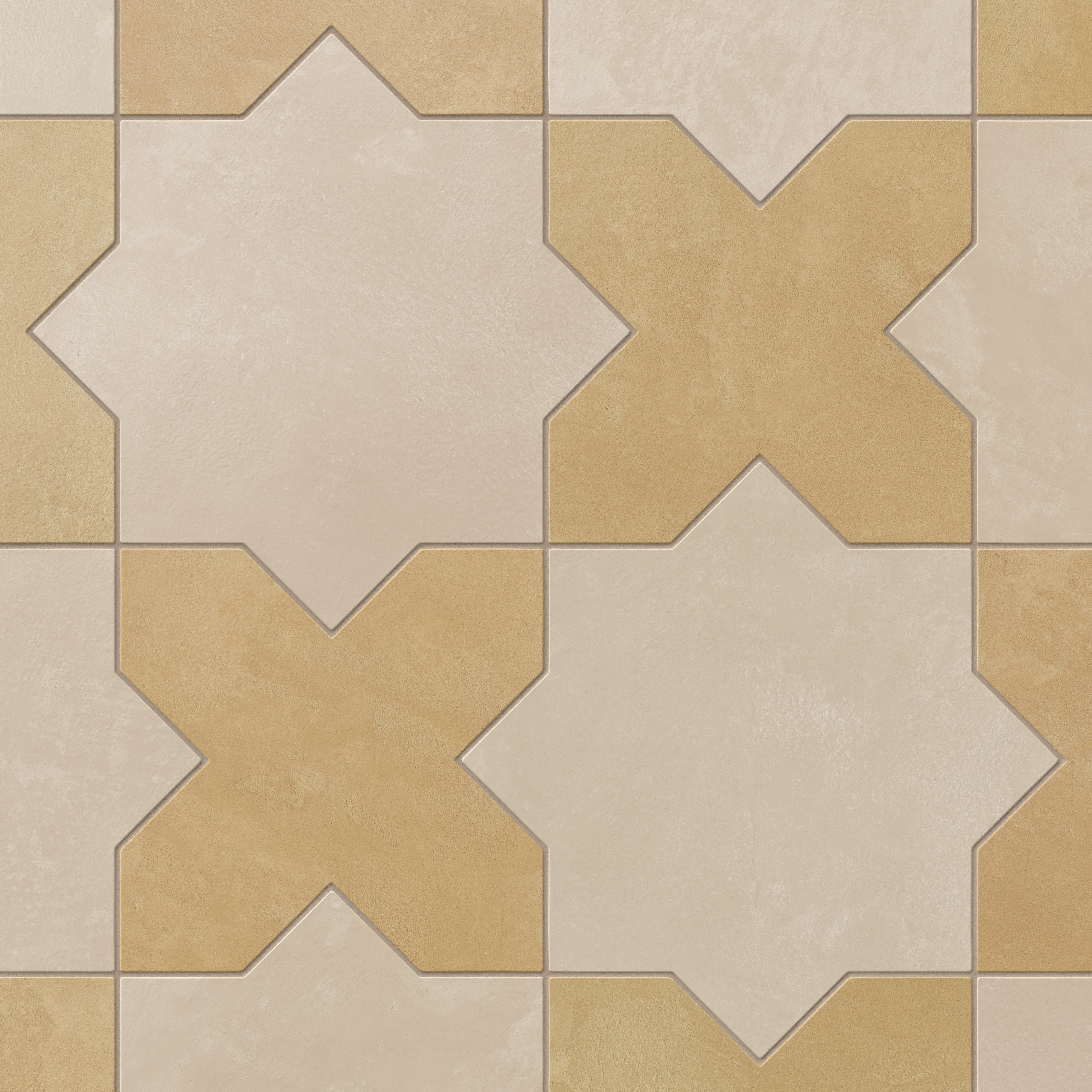 Isabel 11x11 Matte Porcelain Tile Star in Almond Mist and Cross in Daffodil