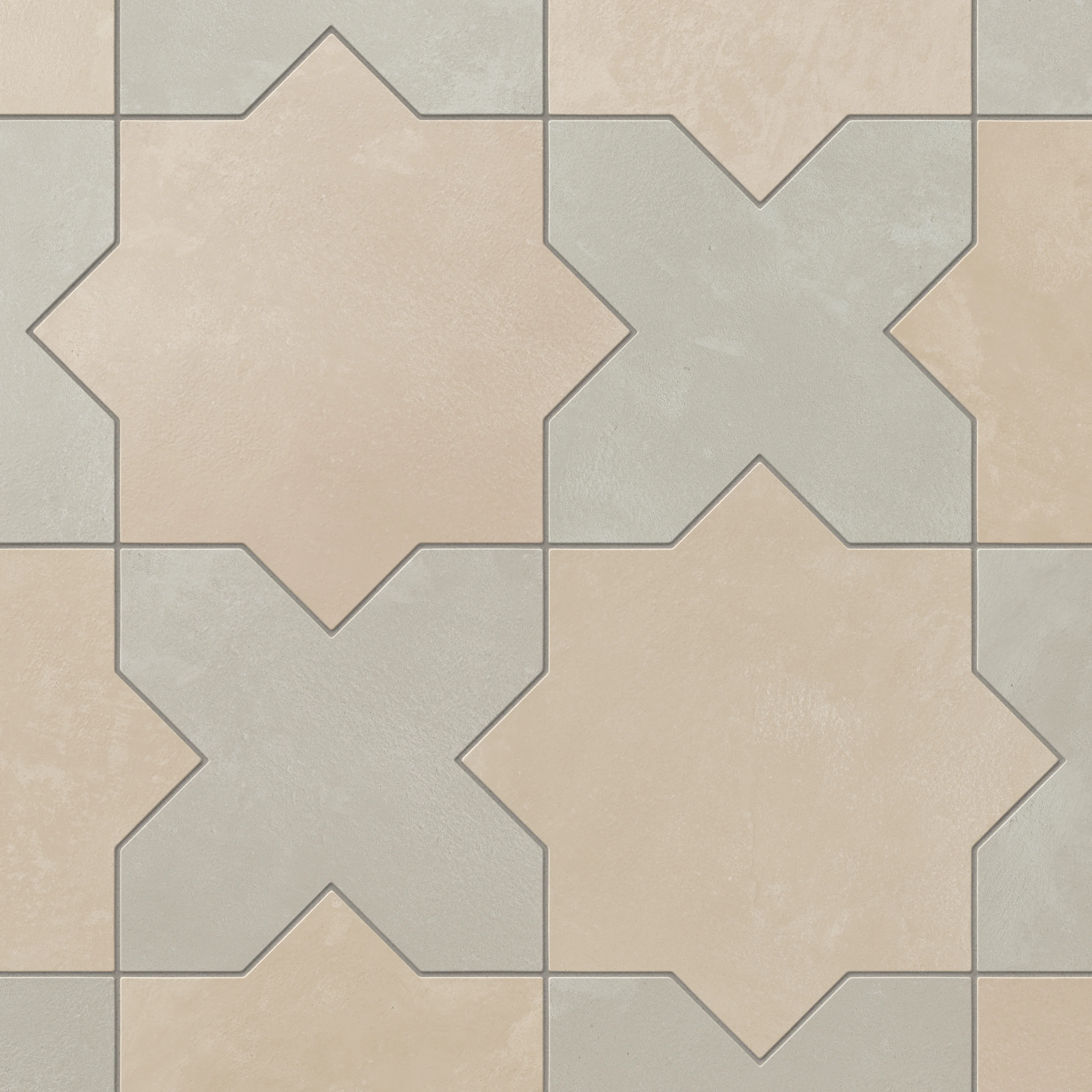 Isabel 11x11 Matte Porcelain Tile Star in Almond Mist and Cross in Silverstone