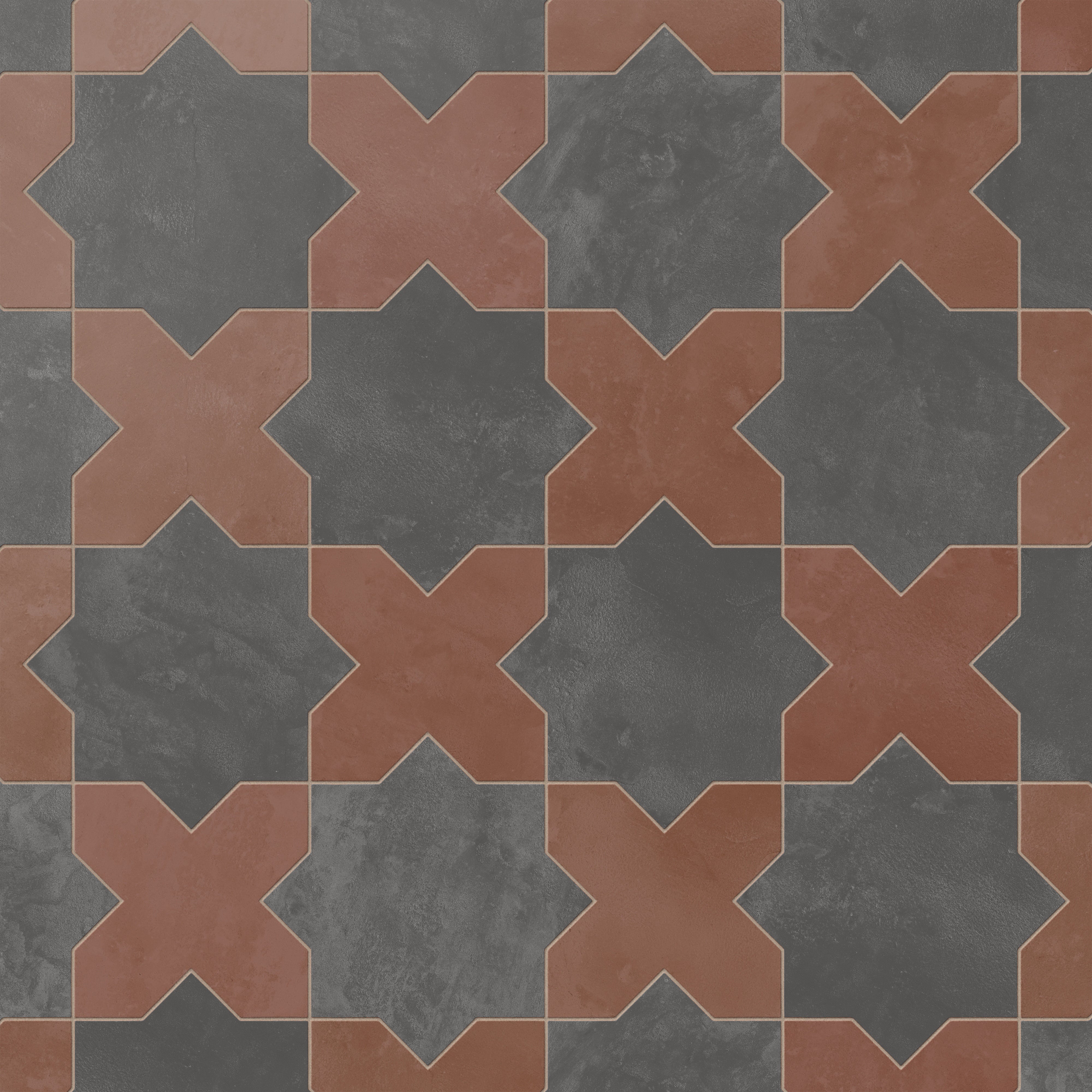 Isabel 11x11 Matte Porcelain Tile Star in Charcoal and Cross in Rust - Image 4