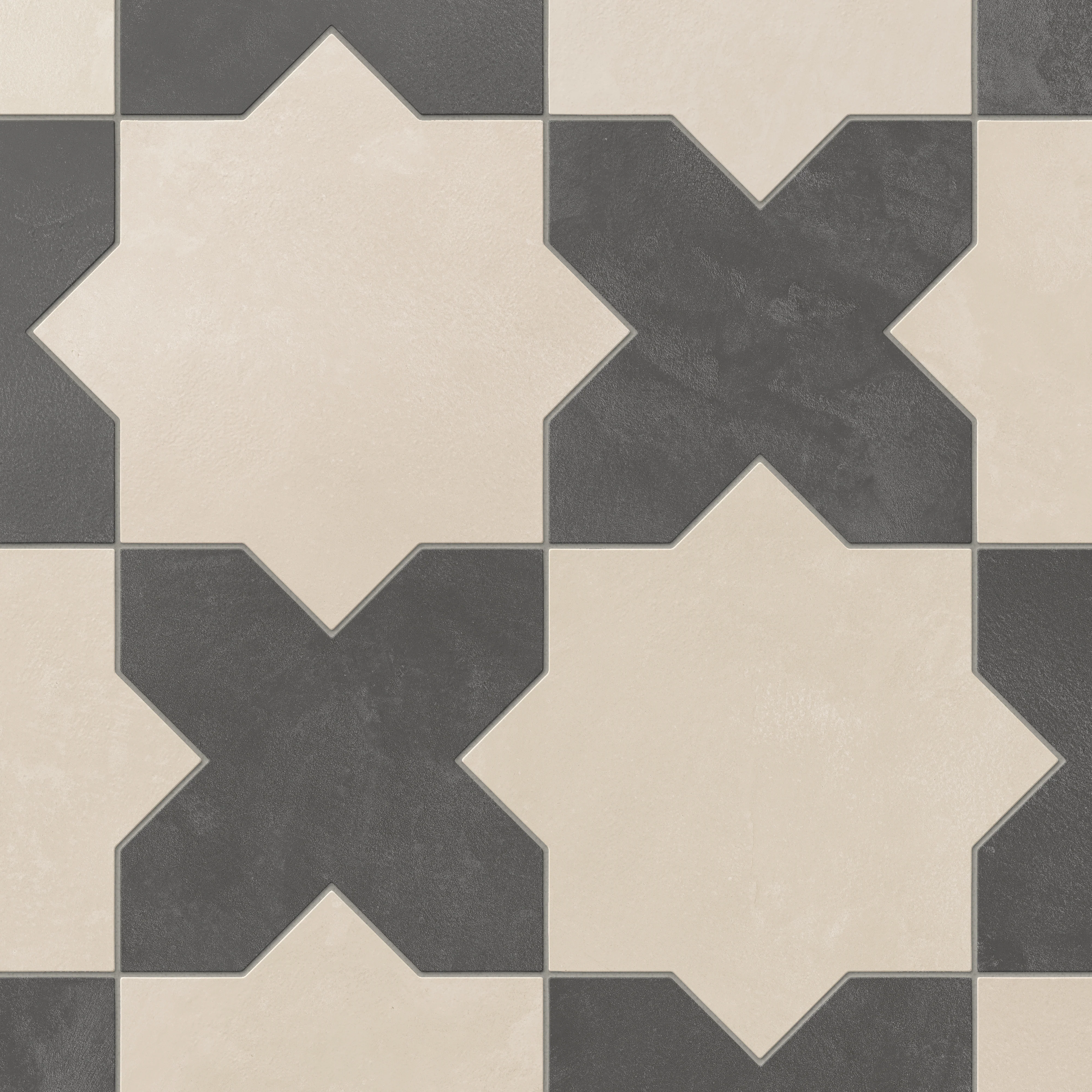 Isabel 11x11 Matte Porcelain Tile Star in Cream and Cross in Charcoal