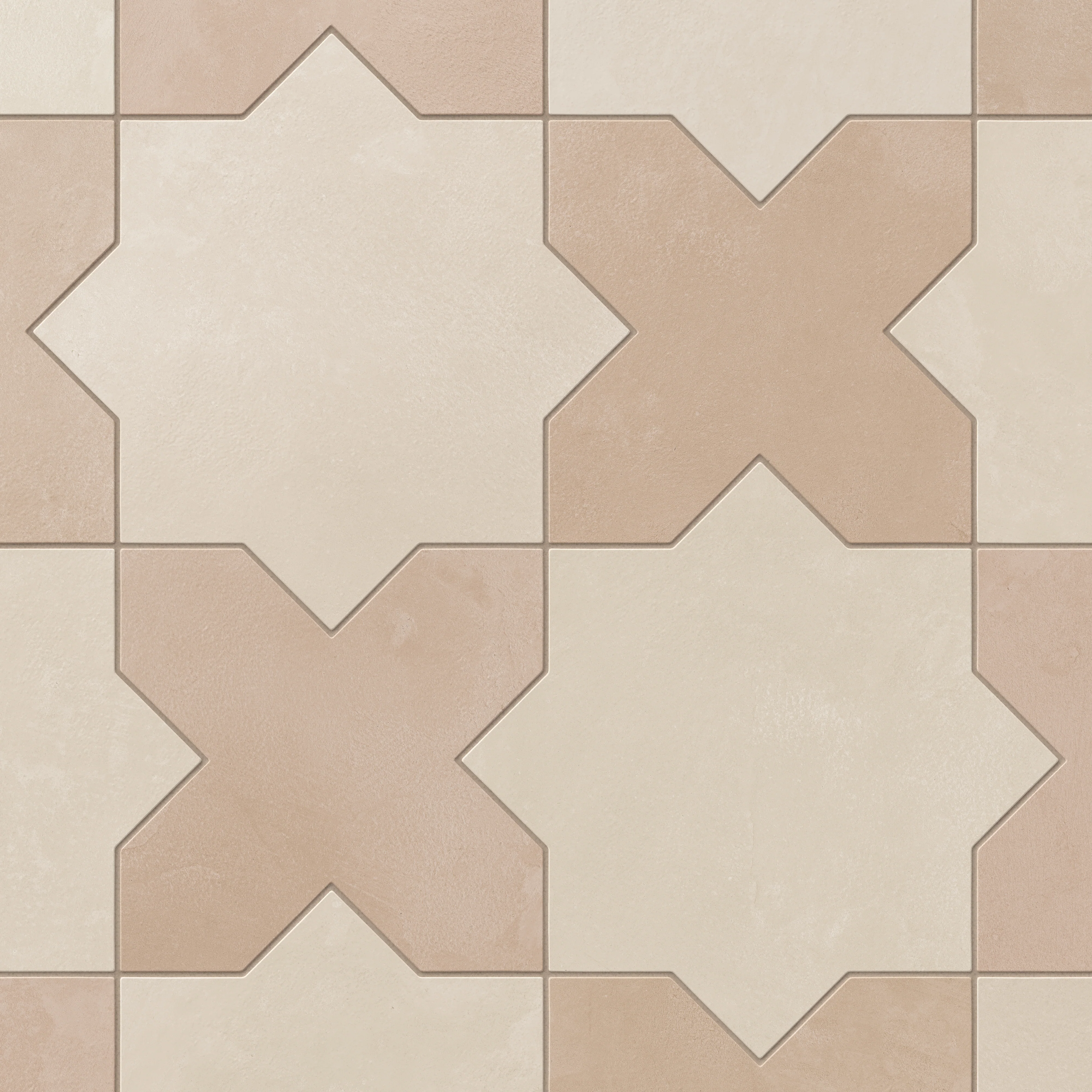 Isabel 11x11 Matte Porcelain Tile Star in Cream and Cross in Rosewood