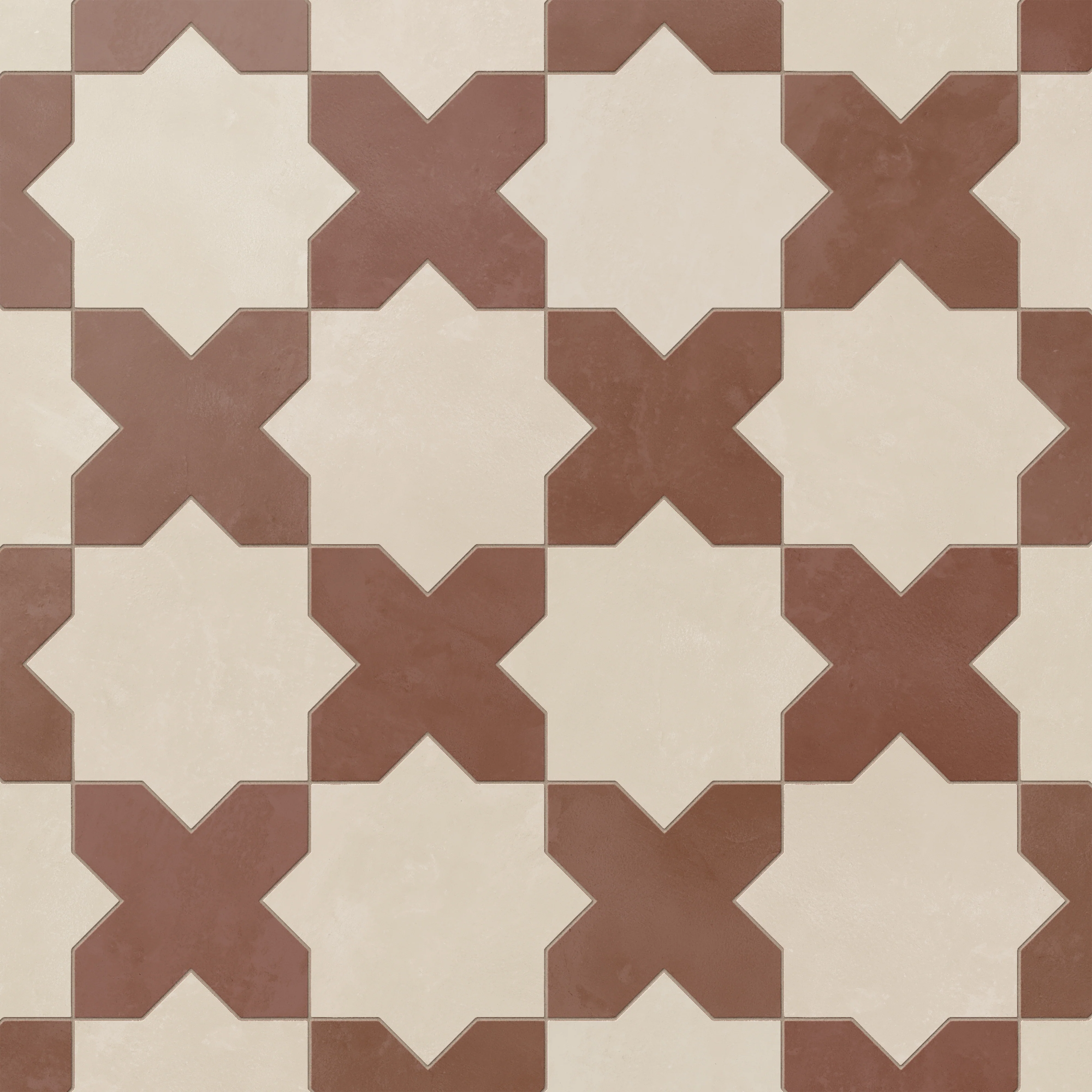 Isabel 11x11 Matte Porcelain Tile Star in Cream and Cross in Rust - Image 4