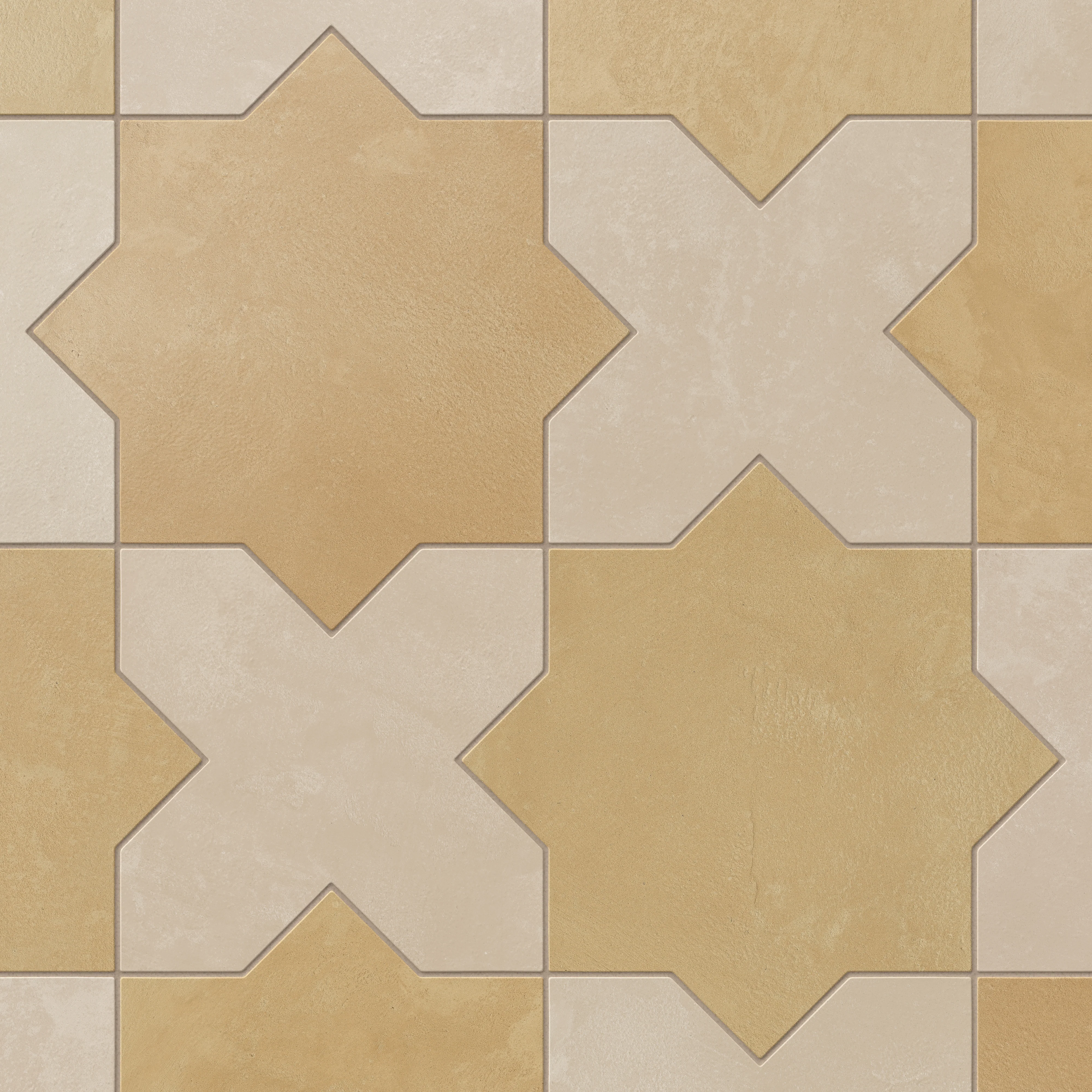 Isabel 11x11 Matte Porcelain Tile Star in Daffodil and Cross in Almond Mist
