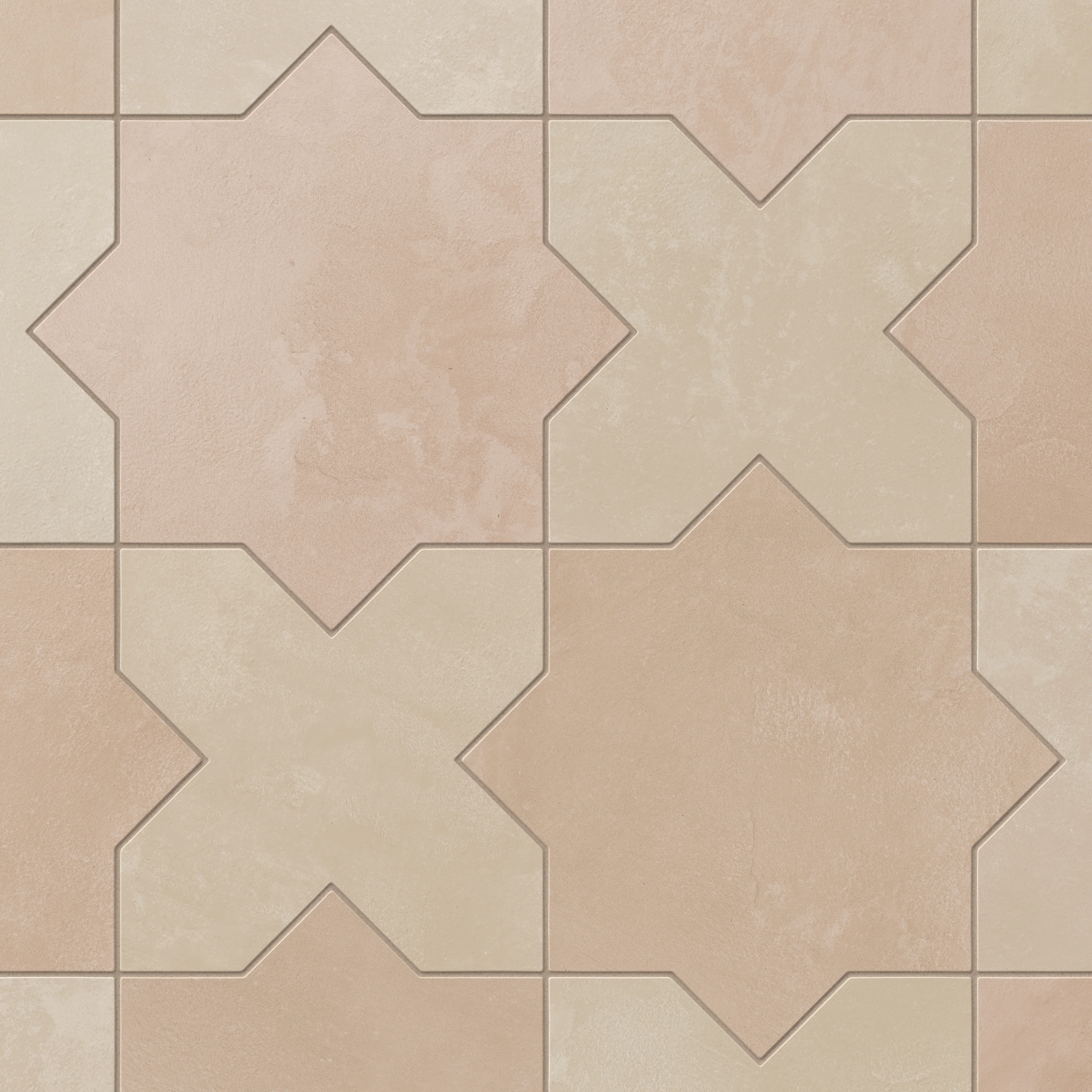Isabel 11x11 Matte Porcelain Tile Star in Rosewood and Cross in Almond Mist