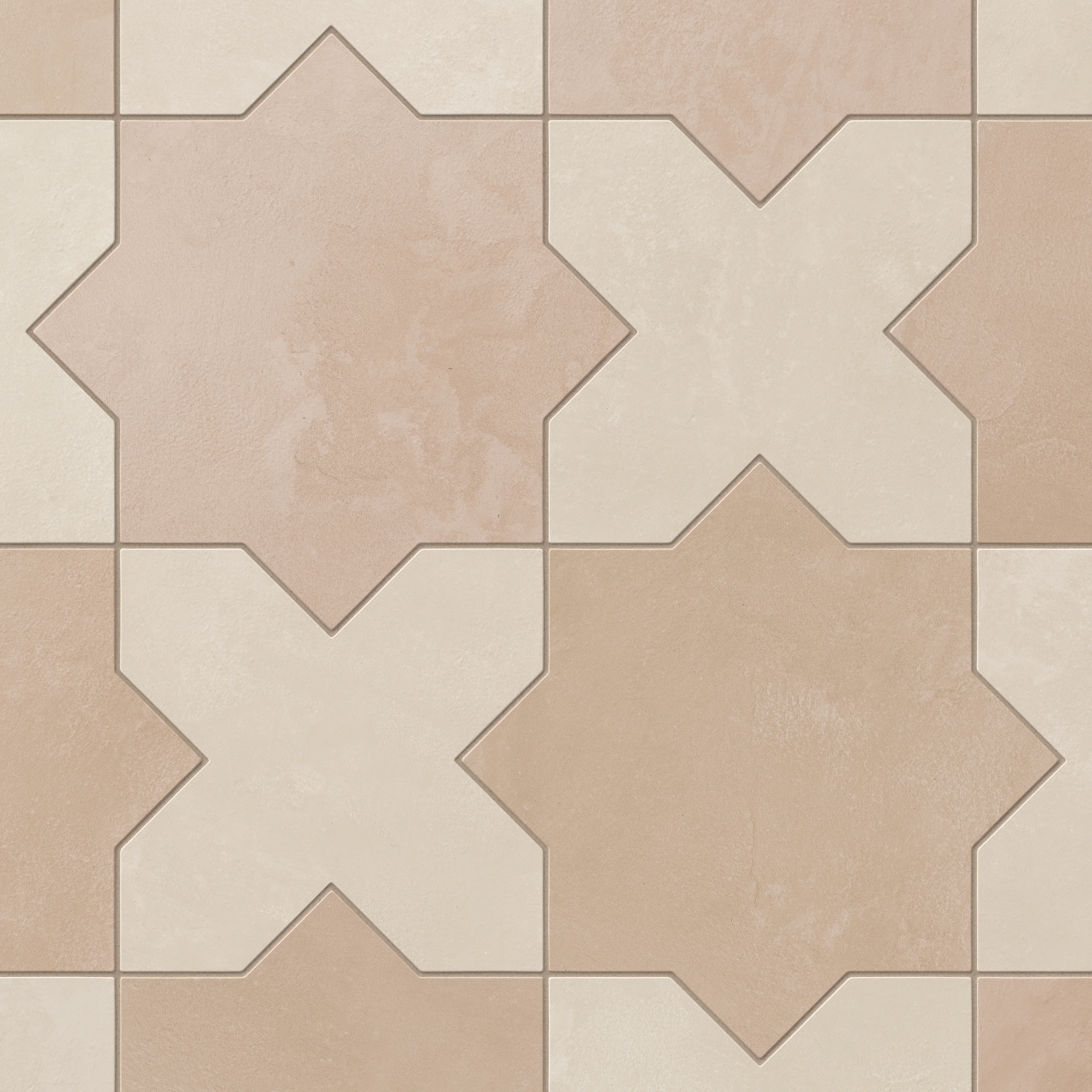 Isabel 11x11 Matte Porcelain Tile Star in Rosewood and Cross in Cream