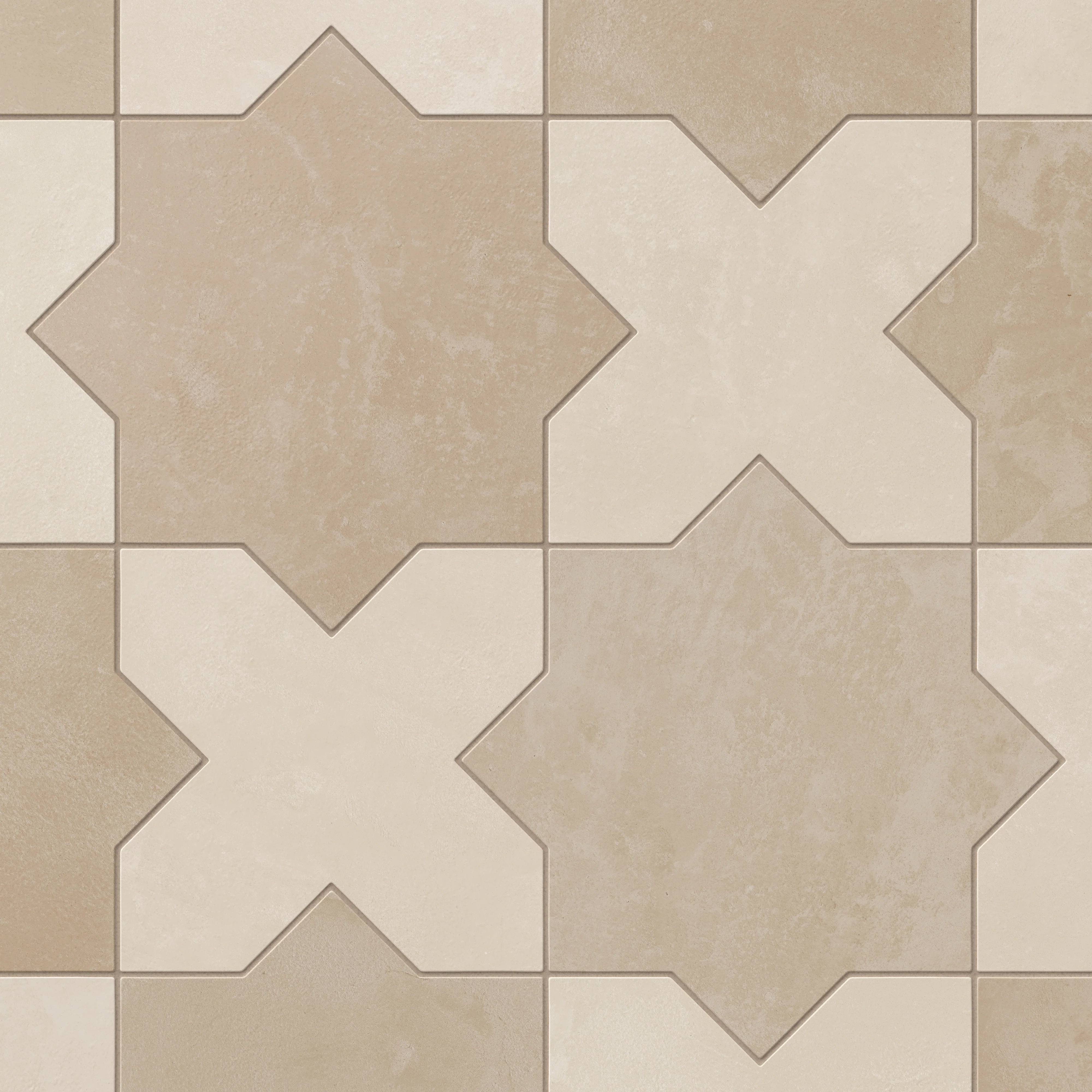 Isabel 11x11 Matte Porcelain Tile Star in Sand and Cross in Cream