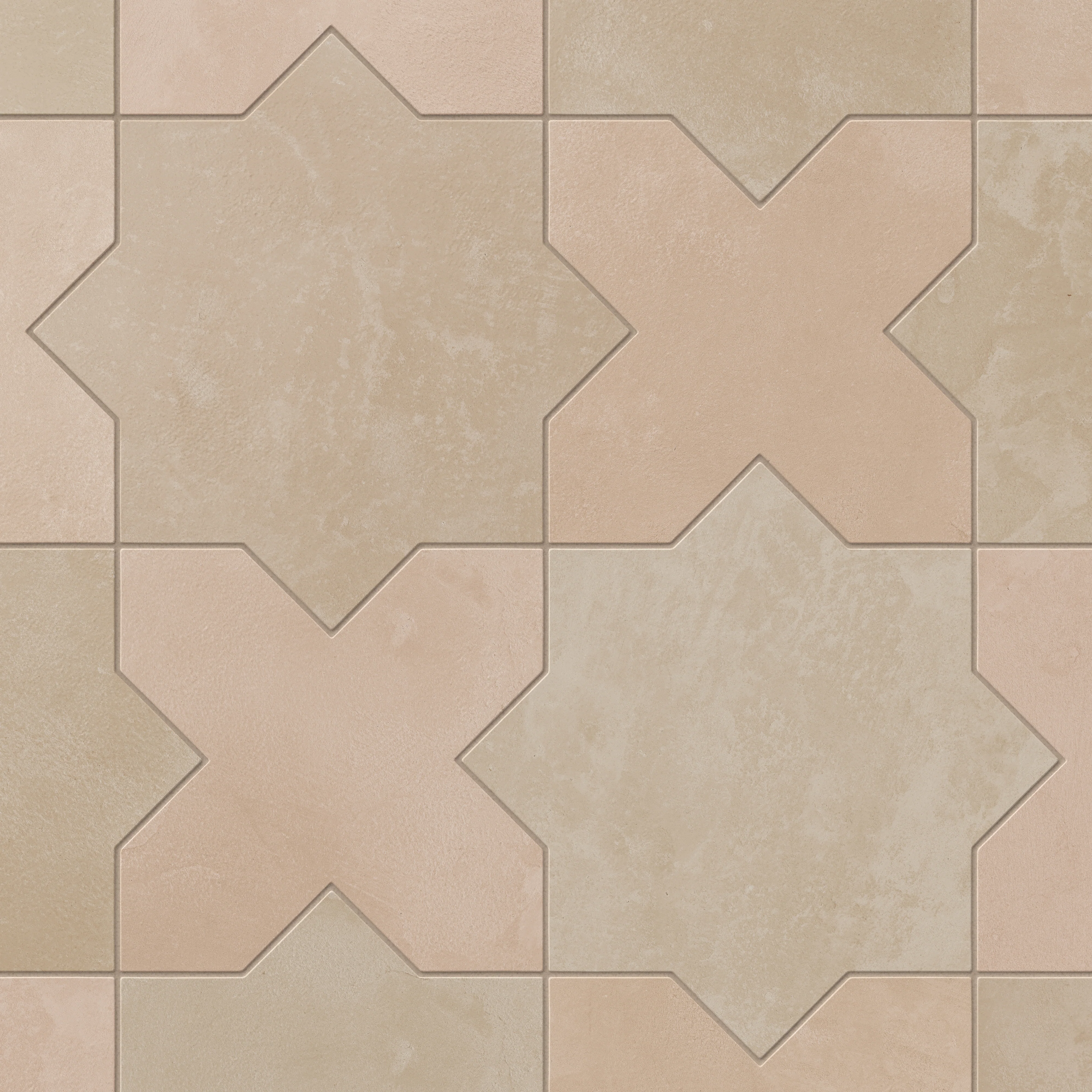 Isabel 11x11 Matte Porcelain Tile Star in Sand and Cross in Rosewood