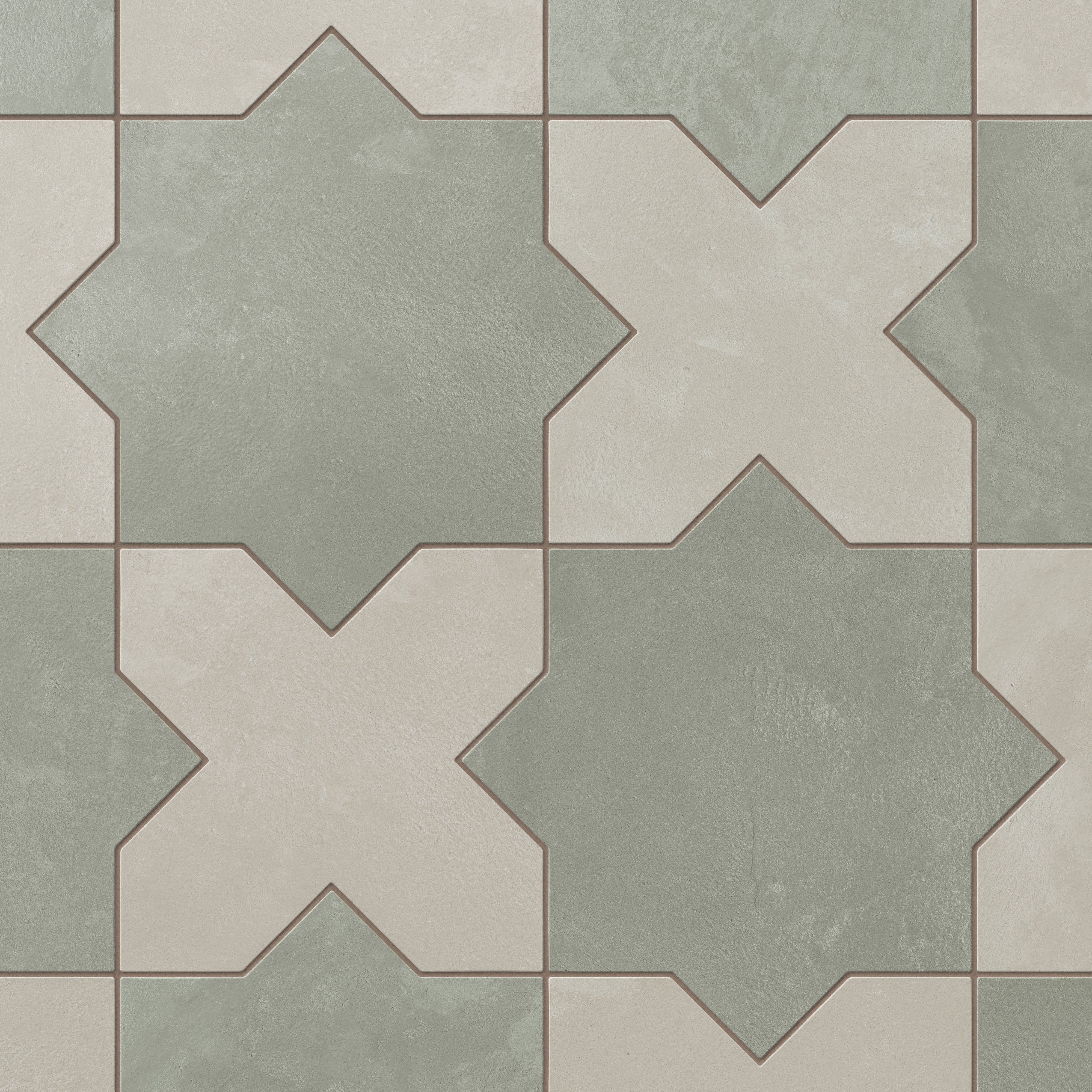Isabel 11x11 Matte Porcelain Tile Star in Seasalt and Cross in Silverstone