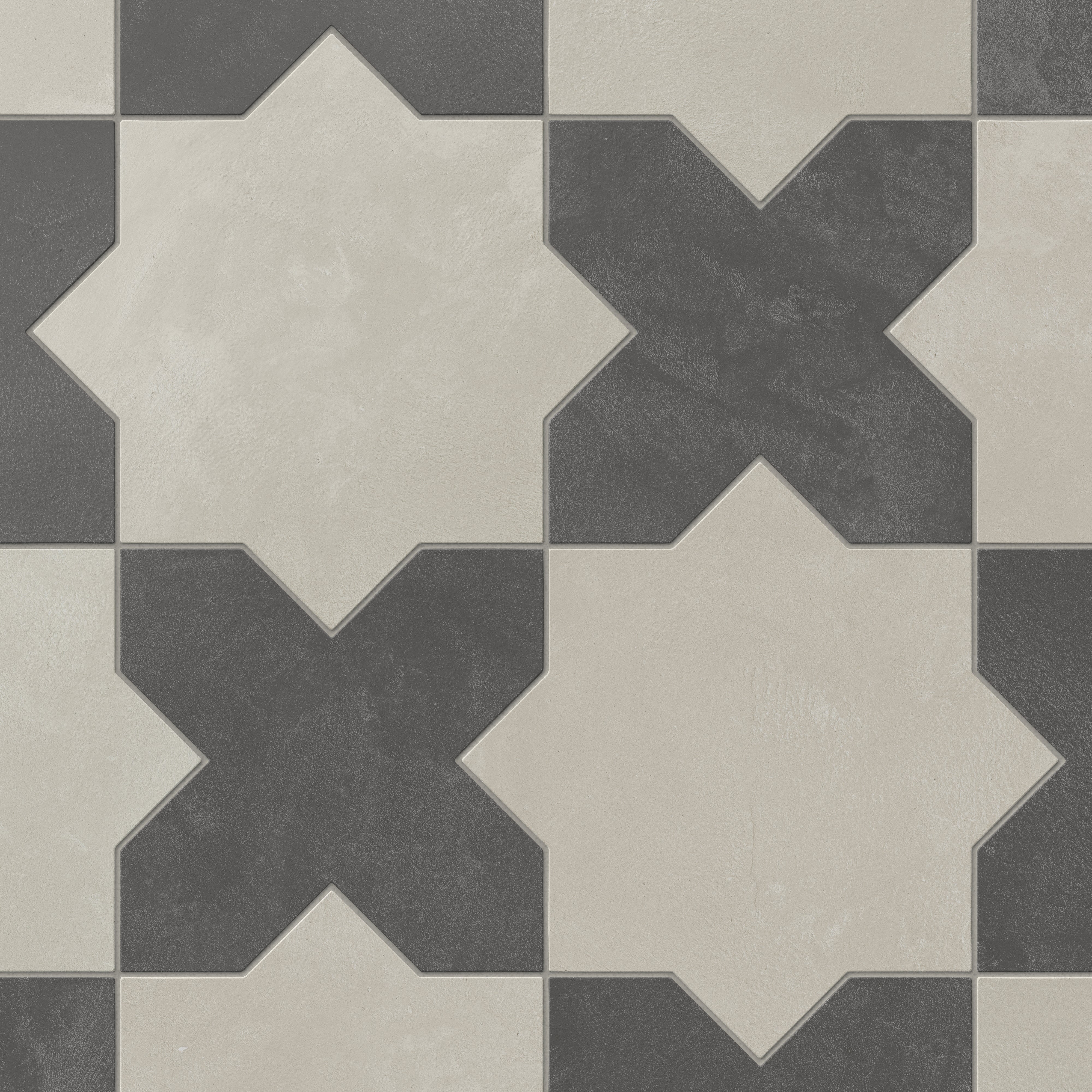 Isabel 11x11 Matte Porcelain Tile Star in Silverstone and Cross in Charcoal