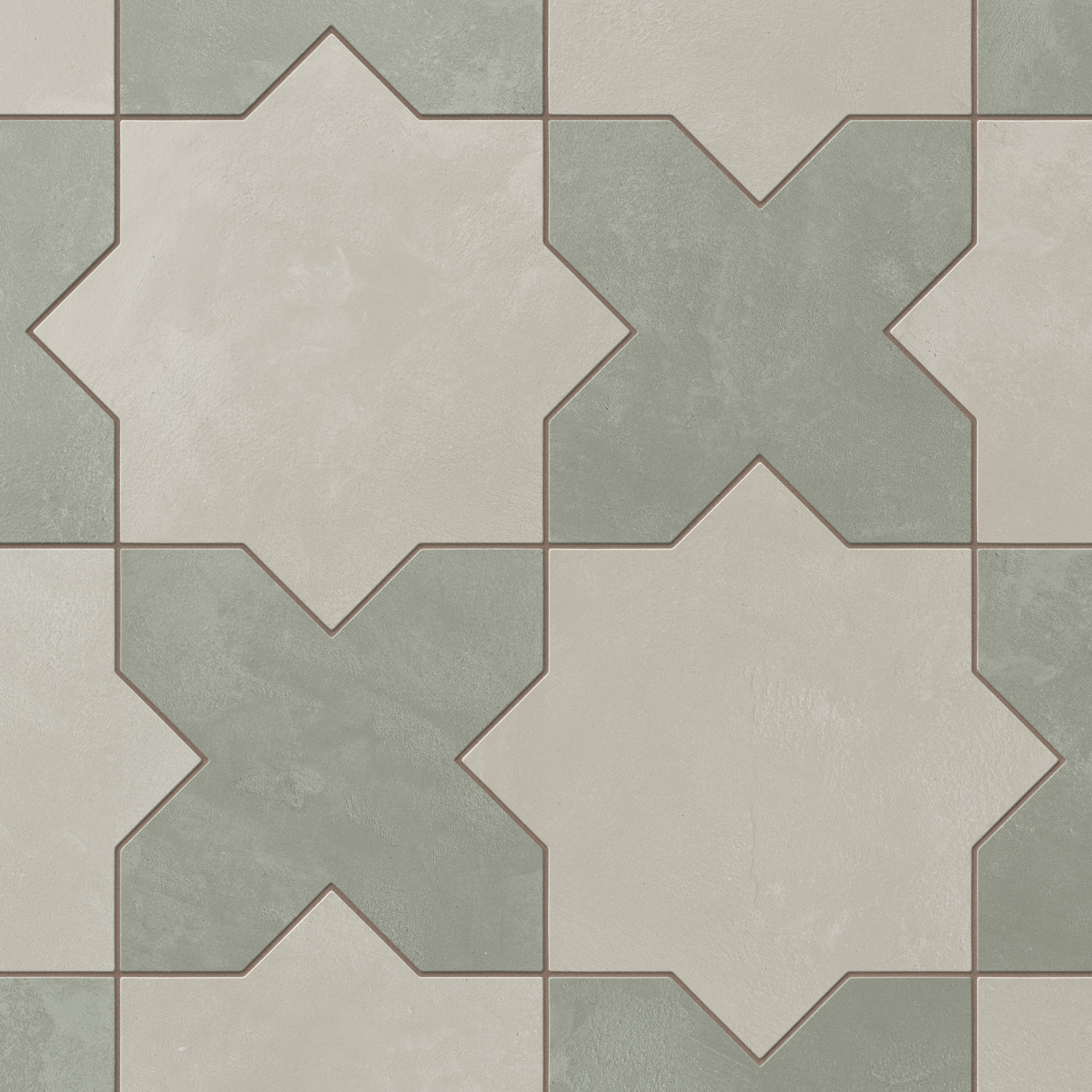 Isabel 11x11 Matte Porcelain Tile Star in Silverstone and Cross in Seasalt