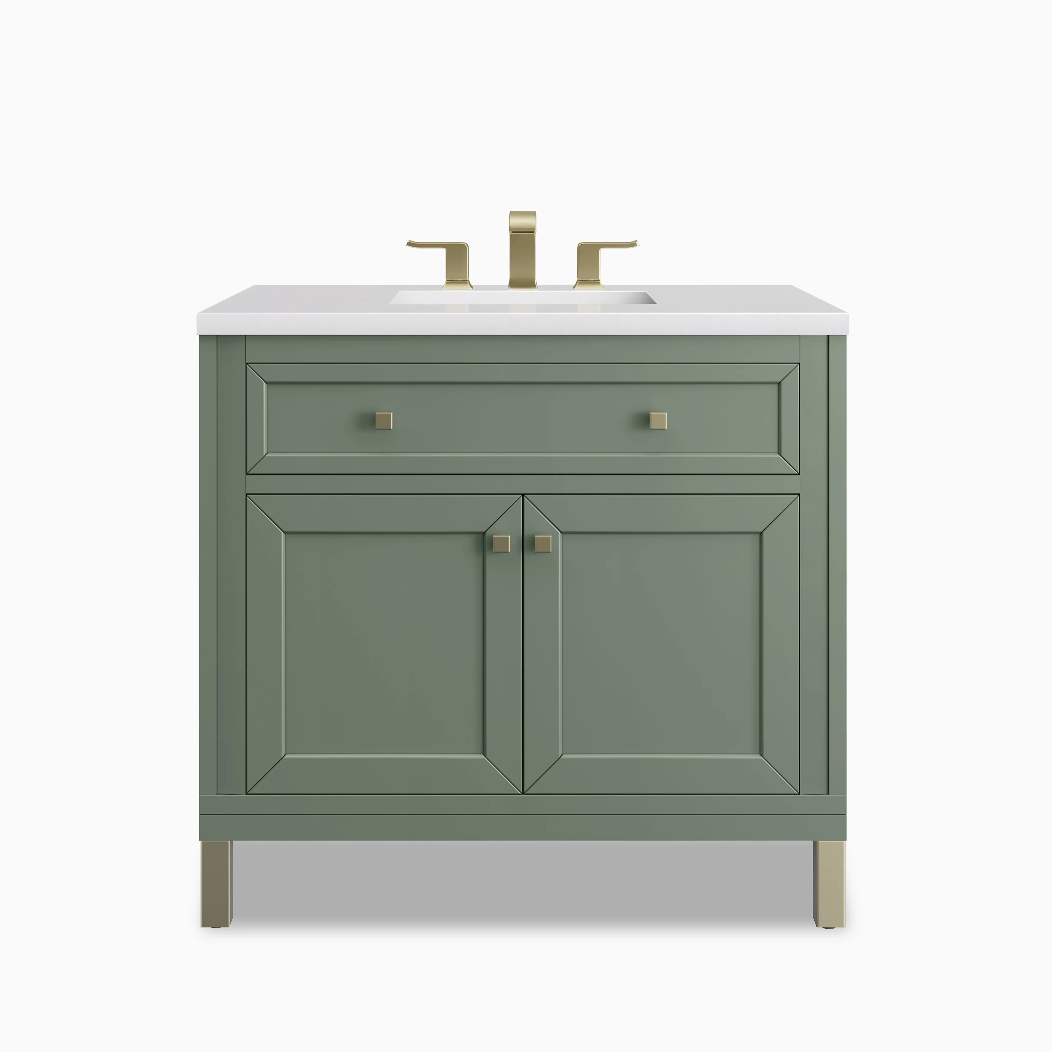 Janelle 36" Single Vanity in Smokey Celadon with 3 cm White Zeus Silestone Top