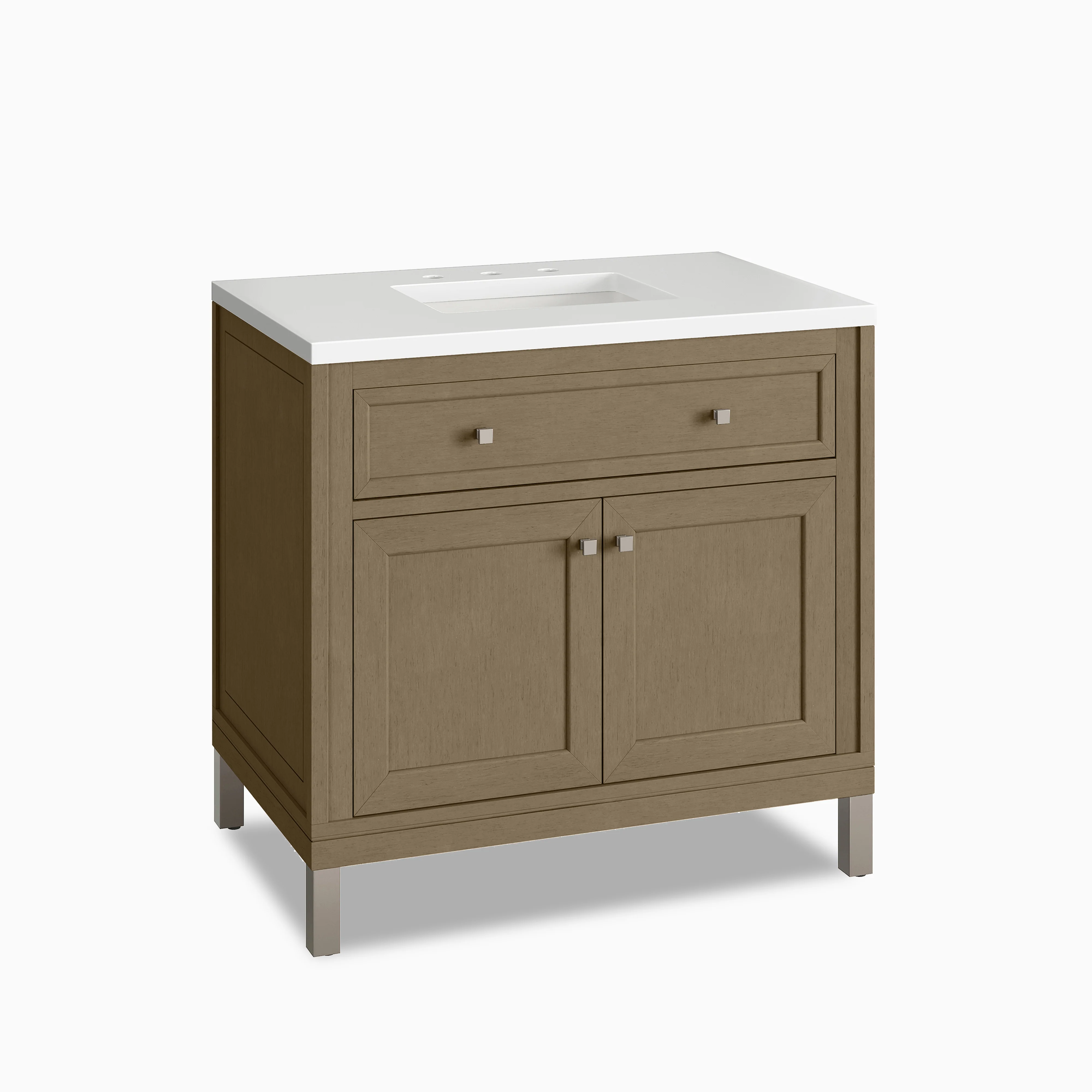 Janelle 36" Single Vanity in Walnut Whisper with 3 cm White Zeus Silestone Top - Image 2
