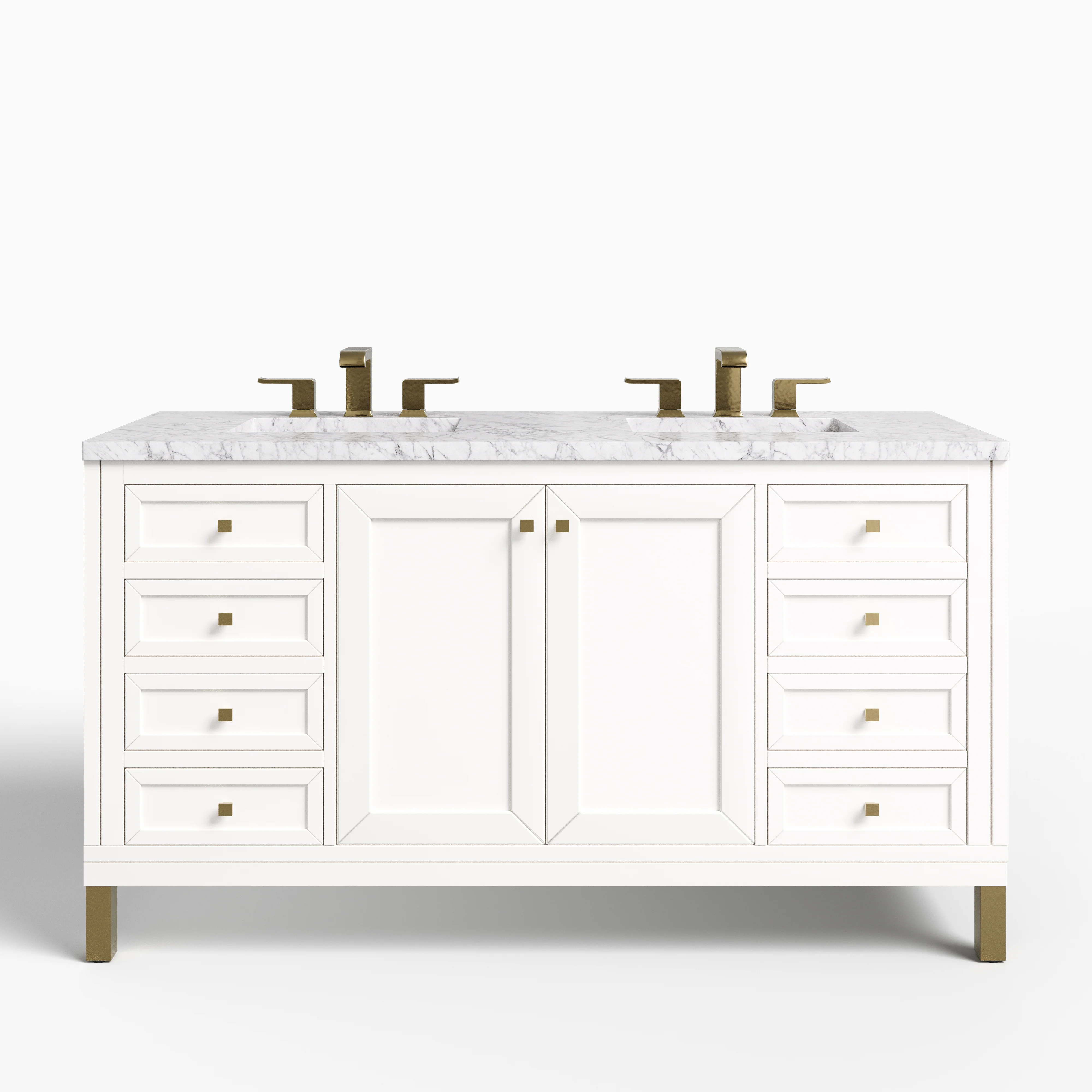 Janelle 60" Double Vanity in Glossy White with 3 cm Carrara Marble Top