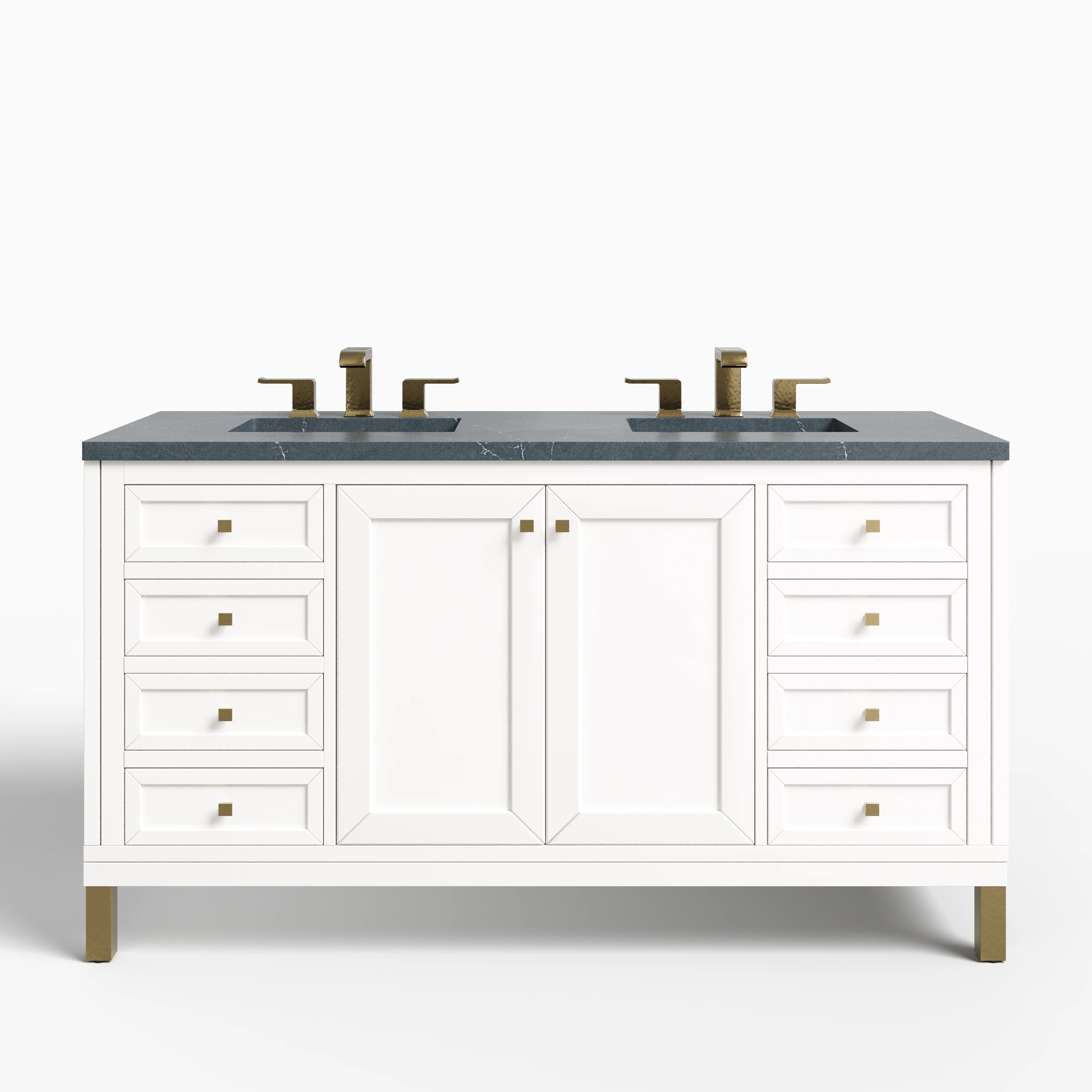 Janelle 60" Double Vanity in Glossy White with 3 cm Charcoal Soapstone Silestone Top