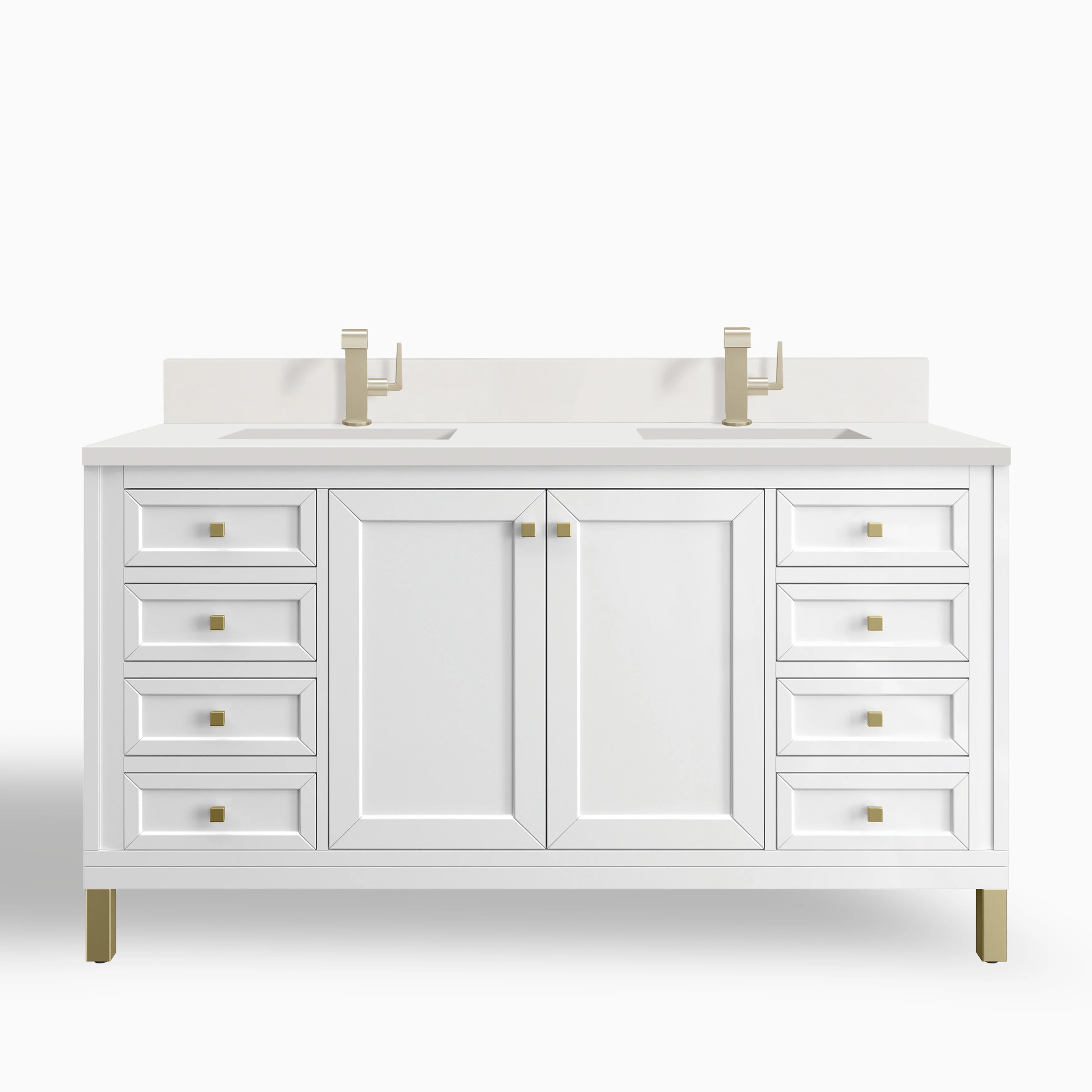 Janelle 60" Double Vanity in Glossy White with Single Hole 3cm White Zeus Silestone Top & Backsplash