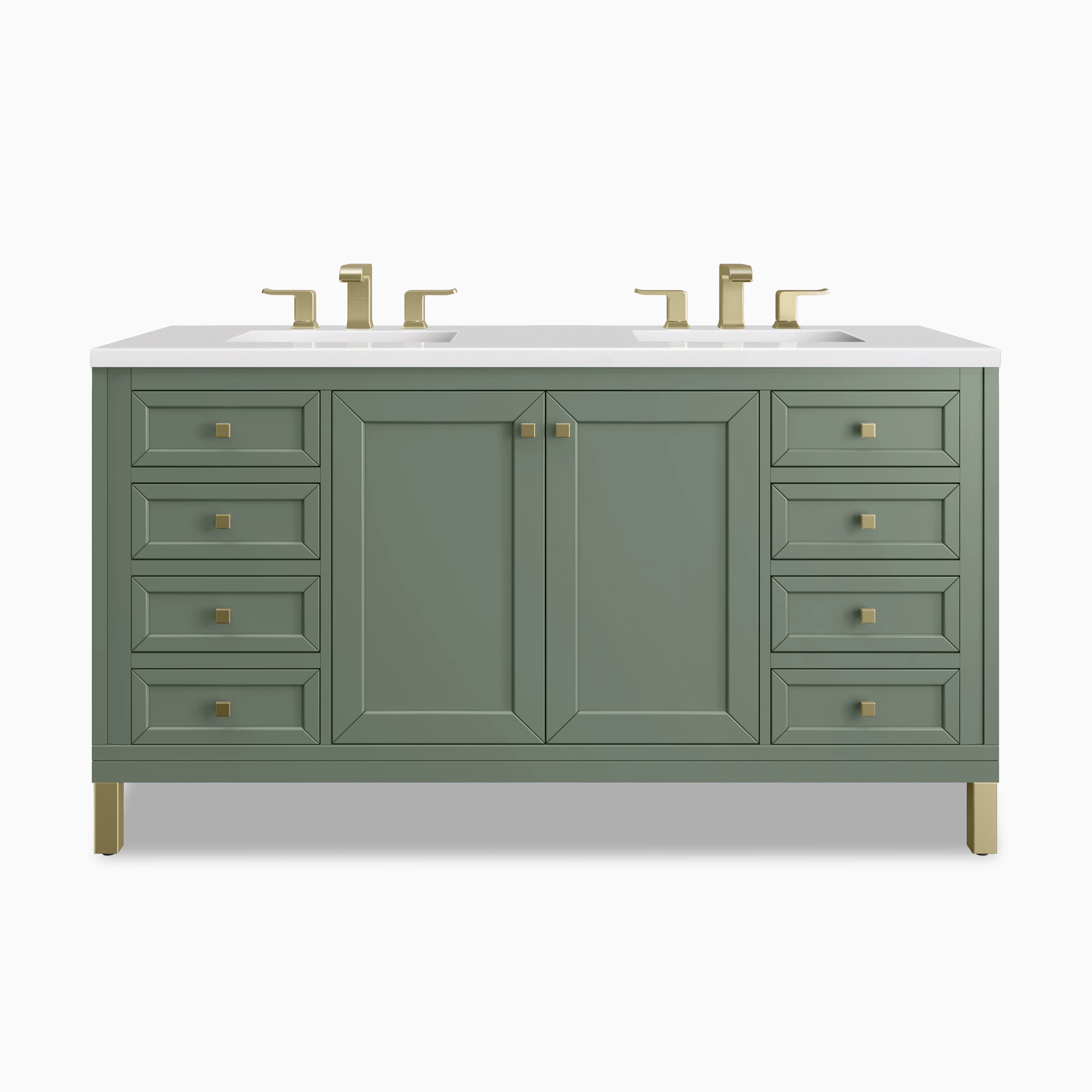 Janelle 60" Double Vanity in Smokey Celadon with 3 cm White Zeus Silestone Top
