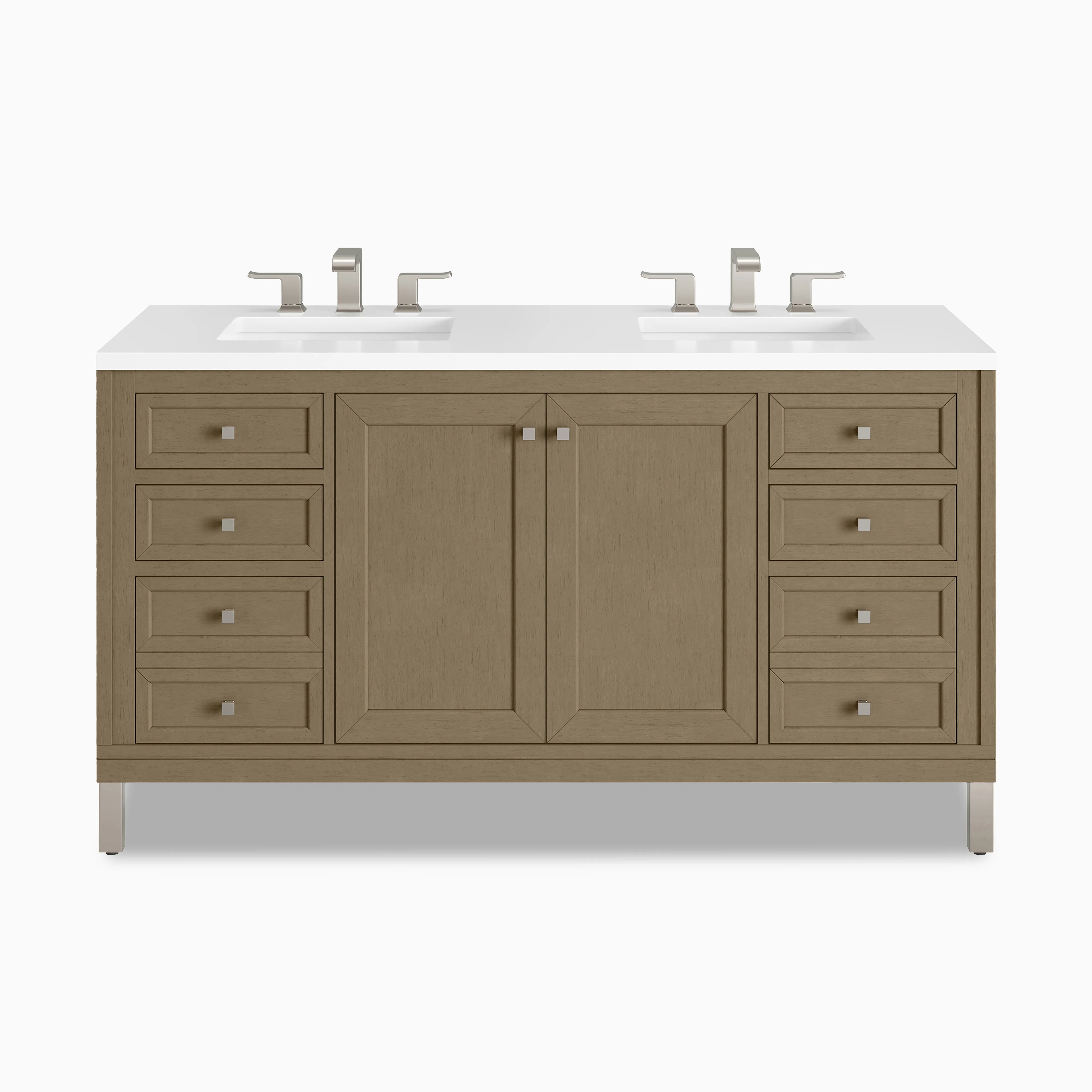 Janelle 60" Double Vanity in Walnut Whisper with 3 cm White Zeus Silestone Top
