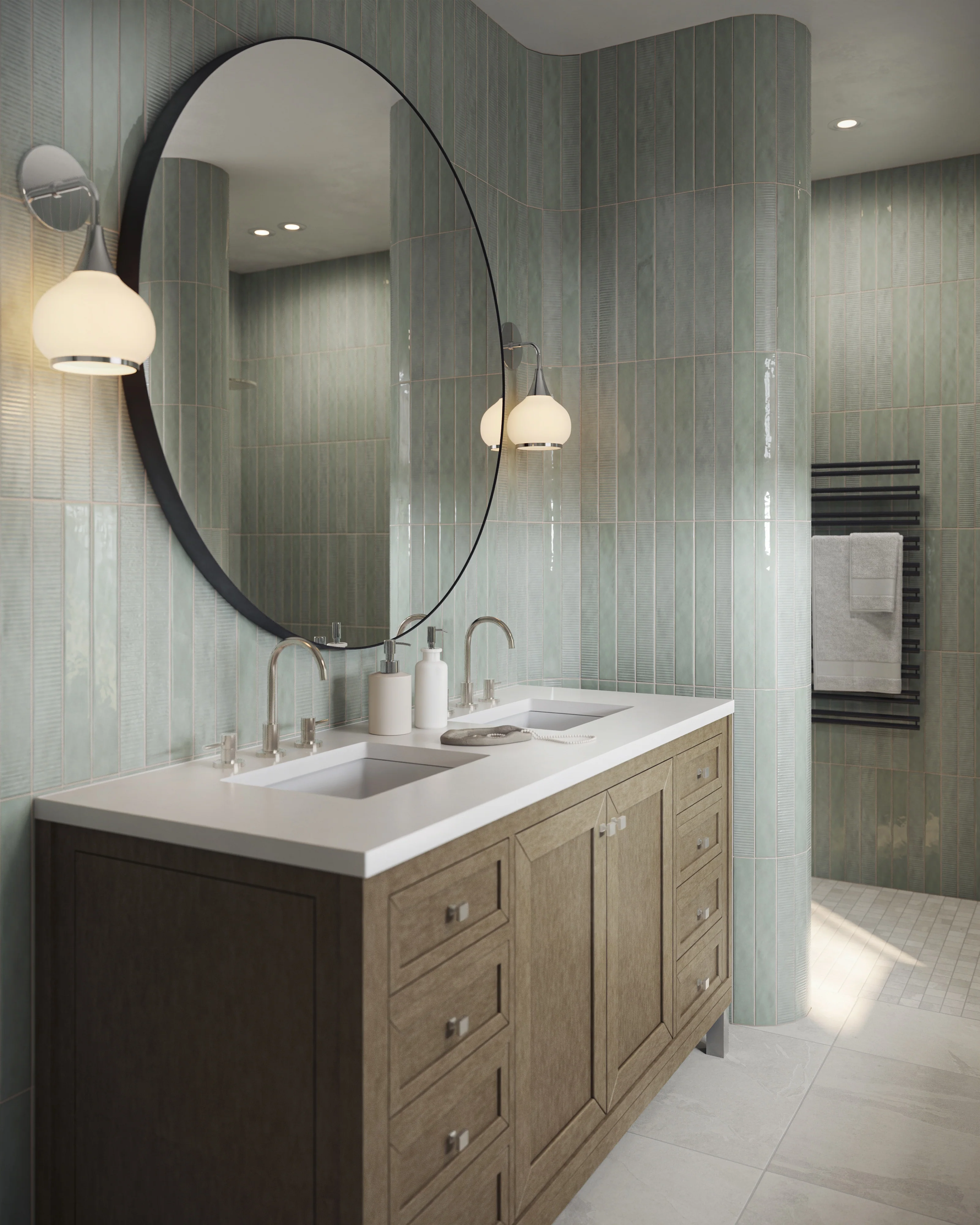 Janelle 60" Double Vanity in Walnut Whisper with 3 cm White Zeus Silestone Top - Image 12