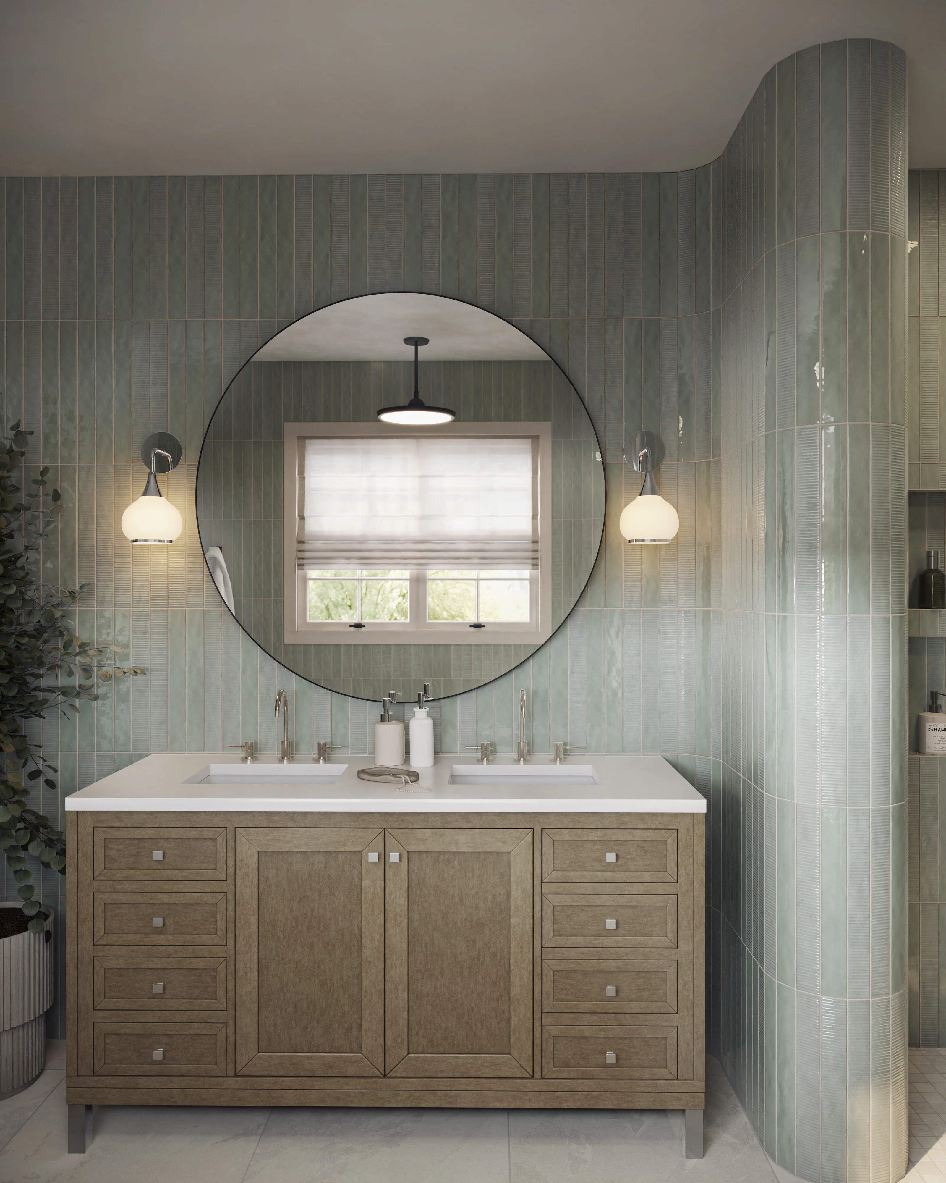 Janelle 60" Double Vanity in Walnut Whisper with 3 cm White Zeus Silestone Top - Image 2