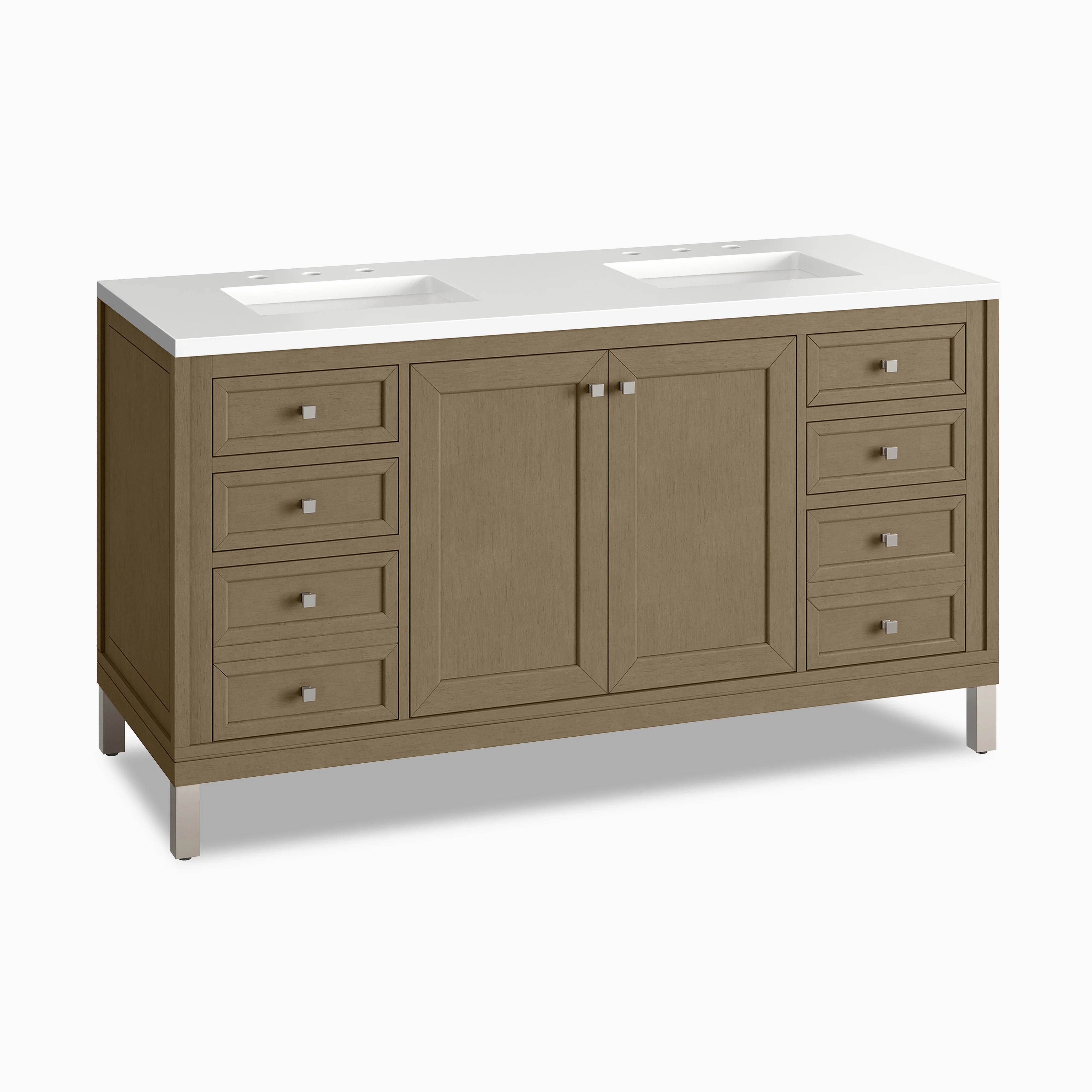 Janelle 60" Double Vanity in Walnut Whisper with 3 cm White Zeus Silestone Top - Image 3