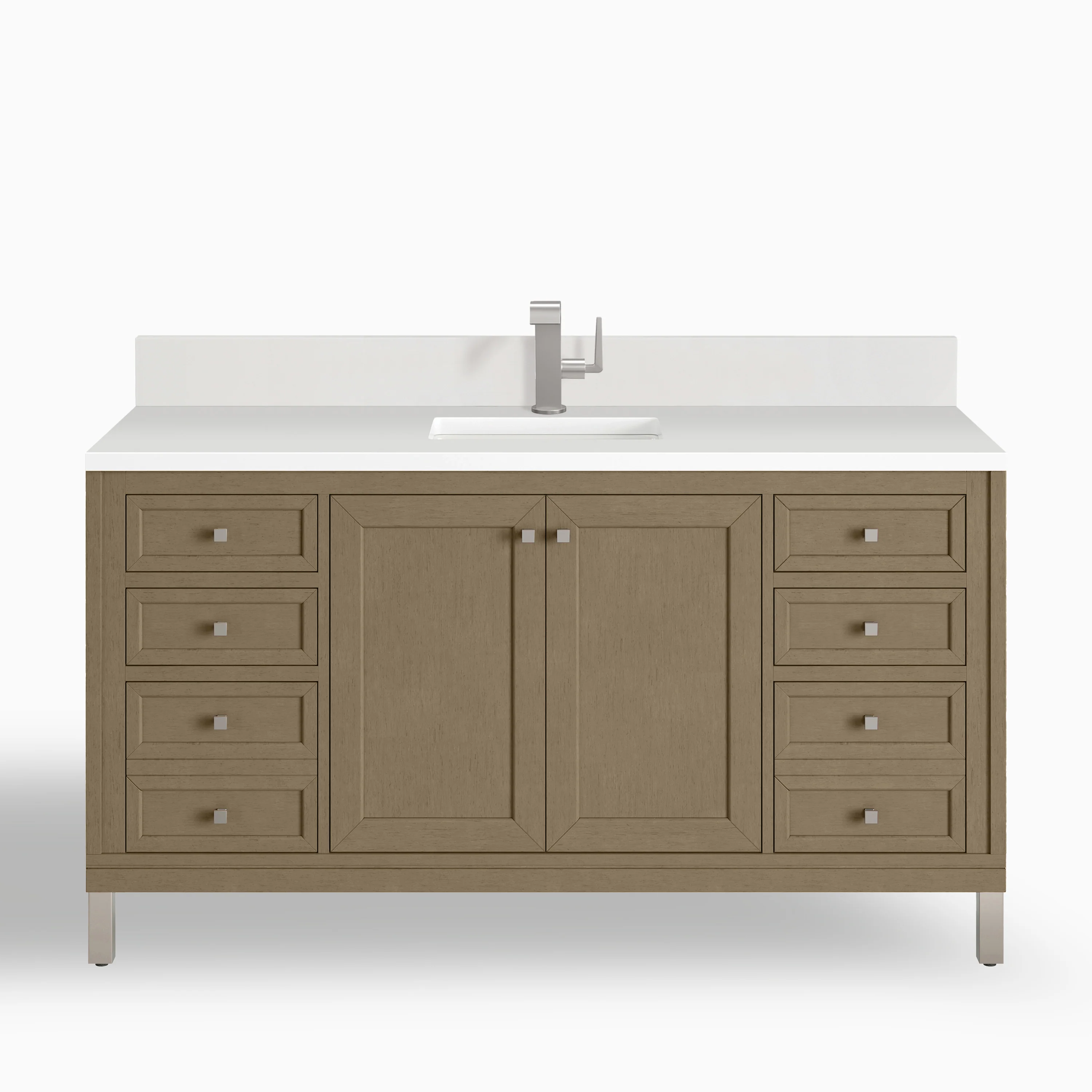 Janelle 60" Single Vanity in Walnut Whisper with Single Hole 3cm White Zeus Silestone Top & Backsplash