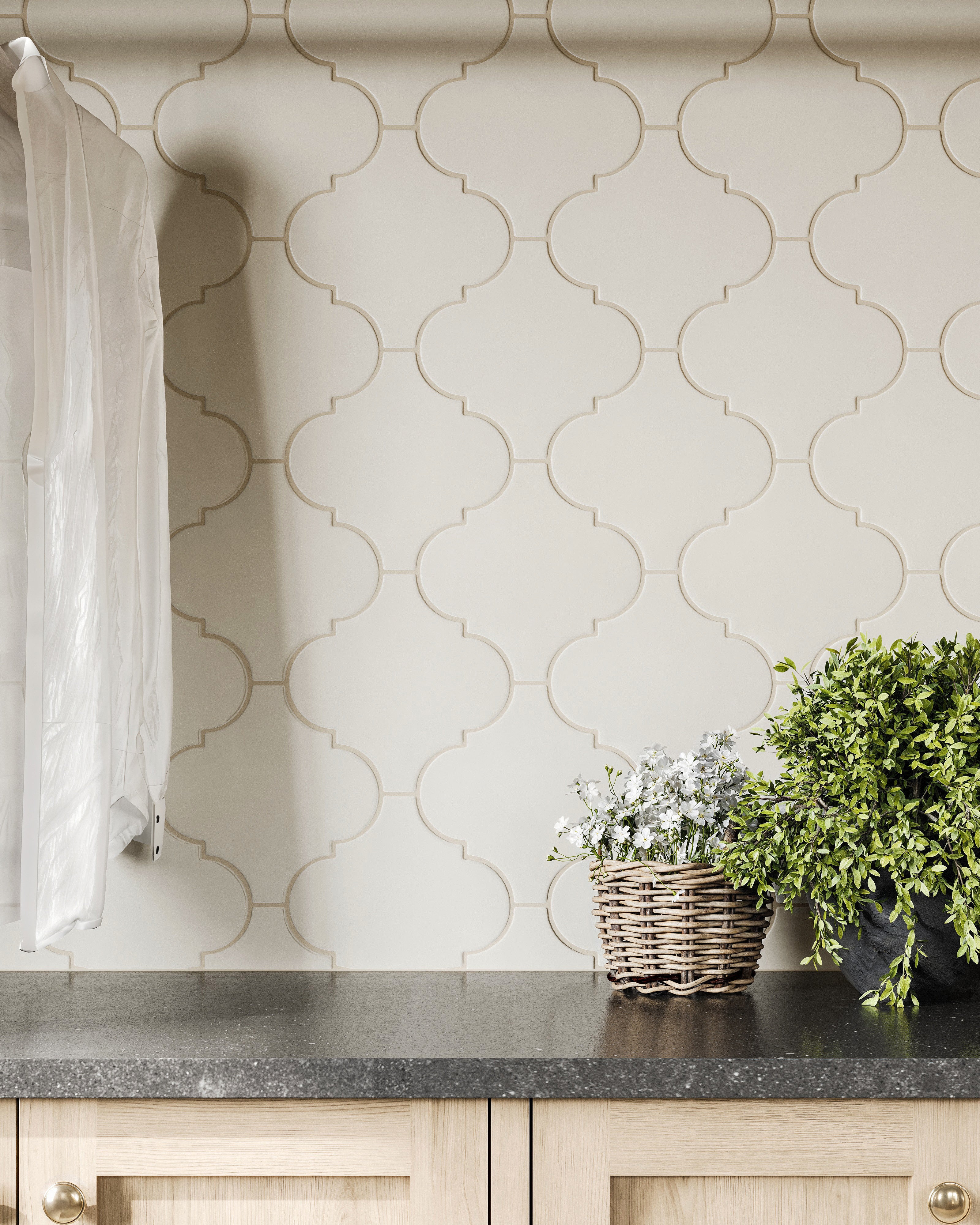 Jasmine 8x8 Arabesque Satin Porcelain Tile in White - Image 13